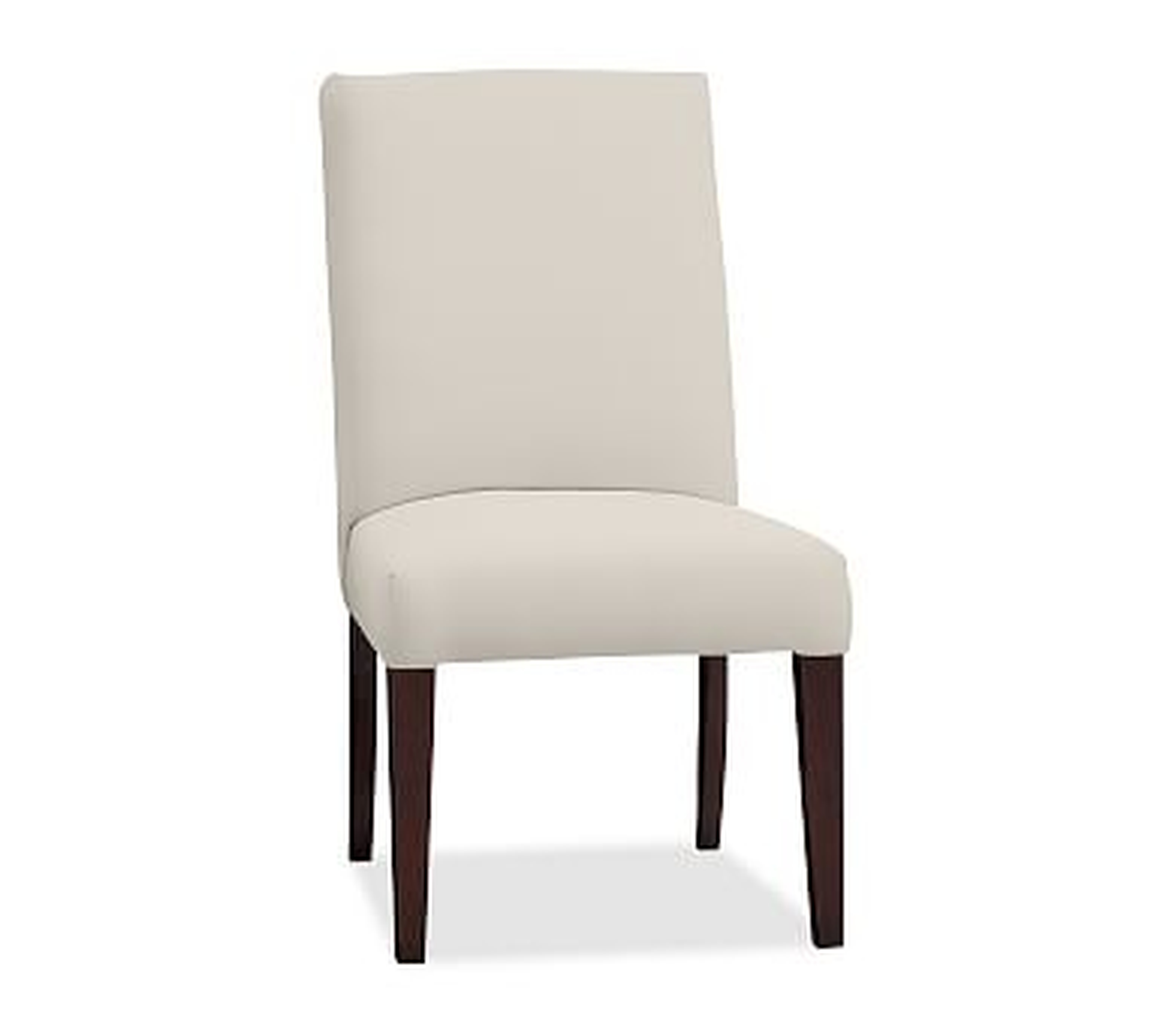 PB Comfort Square Upholstered Dining Side Chair, Twill Cream - espresso - Pottery Barn
