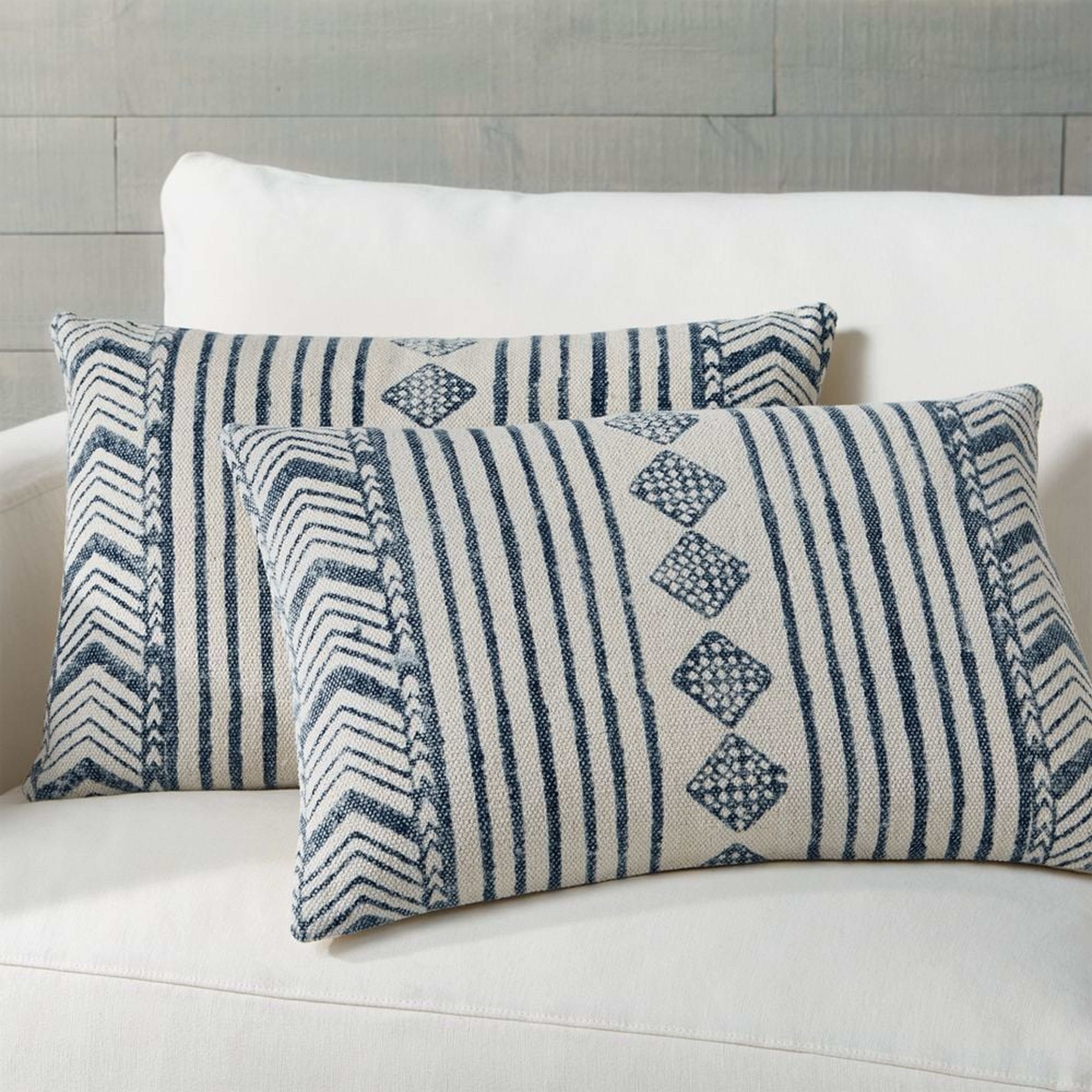 Marek Faded Blue Geometric Lumbar Pillows 24"x16", Set of 2 - Crate and Barrel