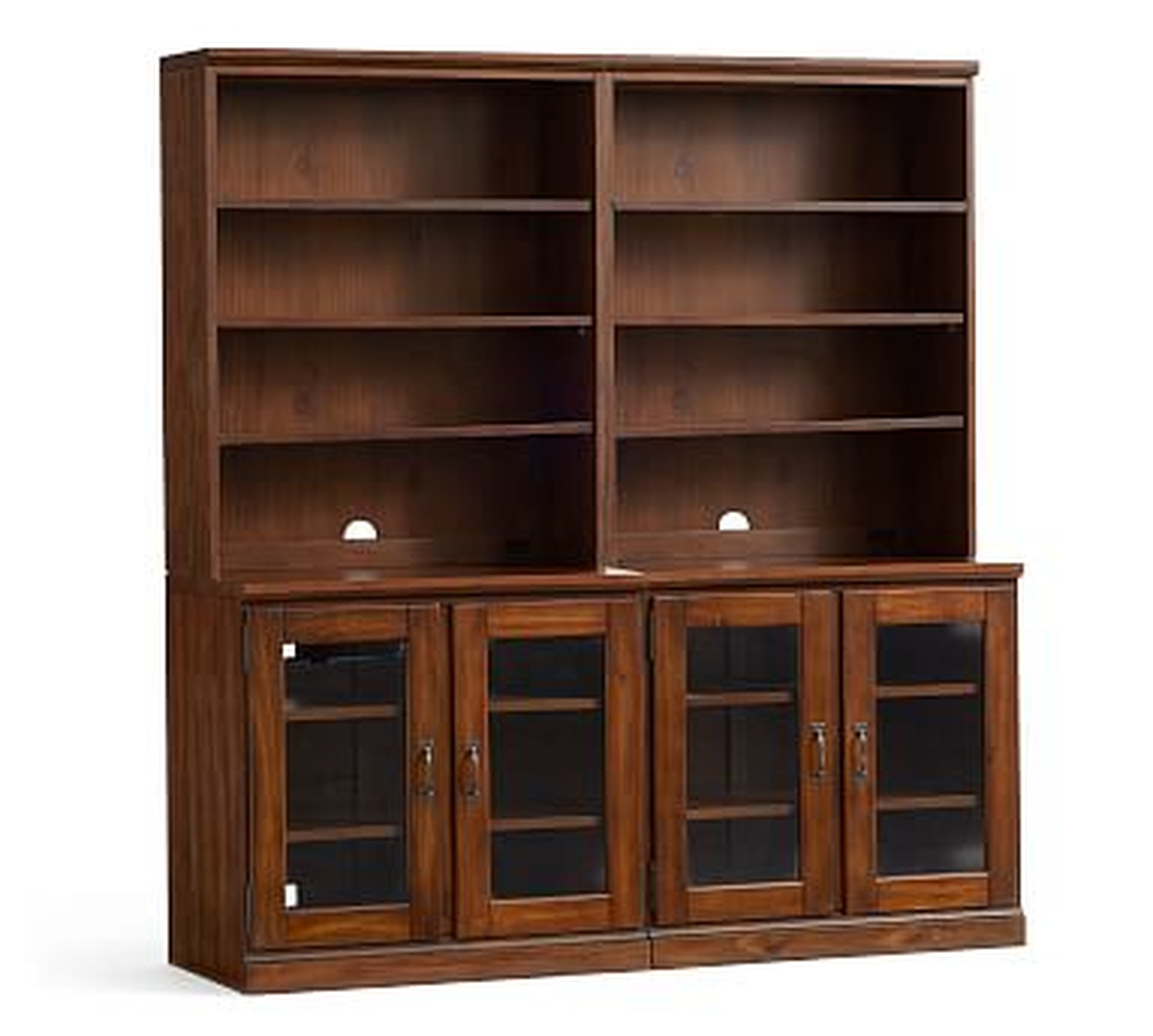 Printer's Bookcase with Glass Cabinets, Tuscan Chestnut, 64"L x 69.5"H - Pottery Barn