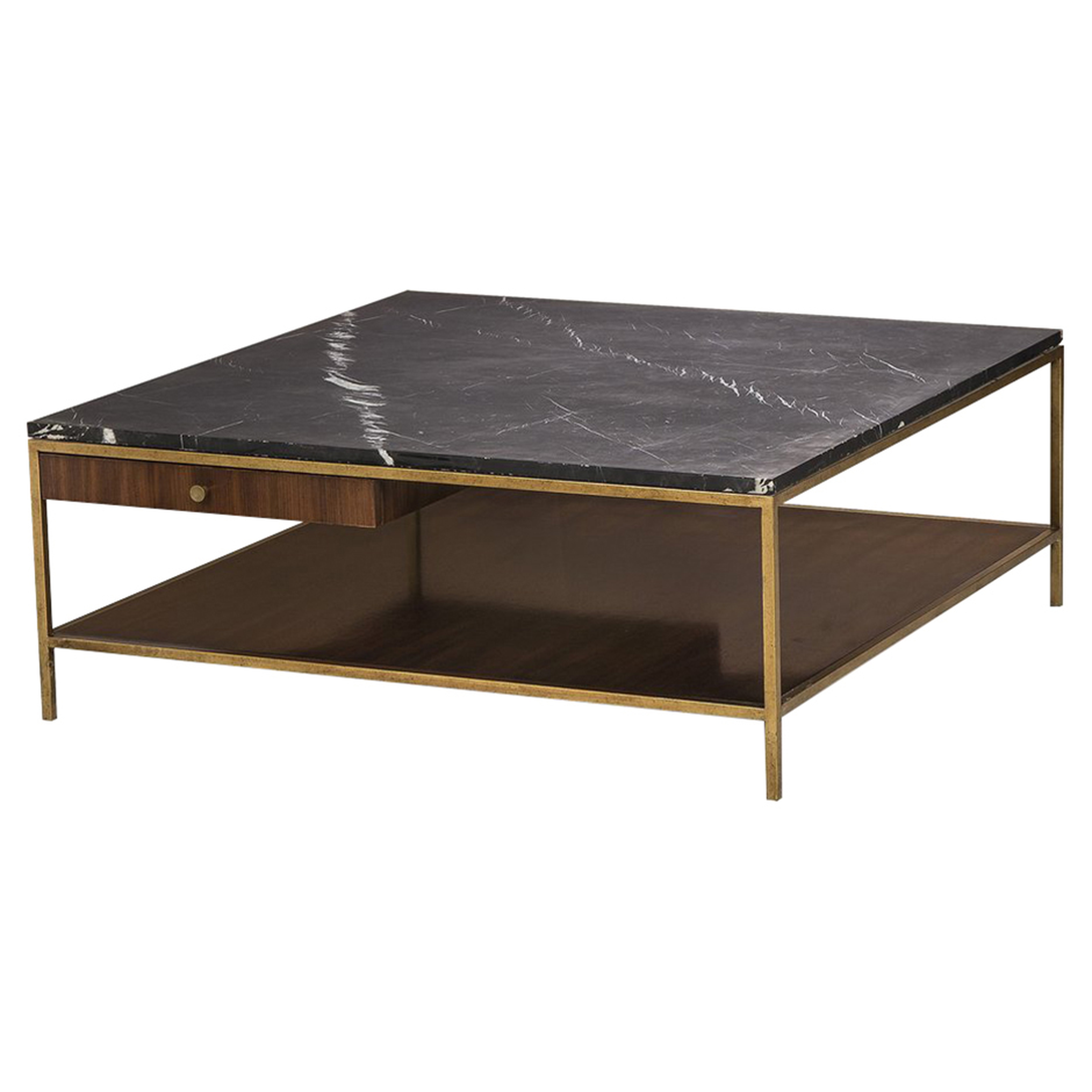 Resource Decor Copeland Mid Century Modern Black Marble Gold Coffee Table - Kathy Kuo Home