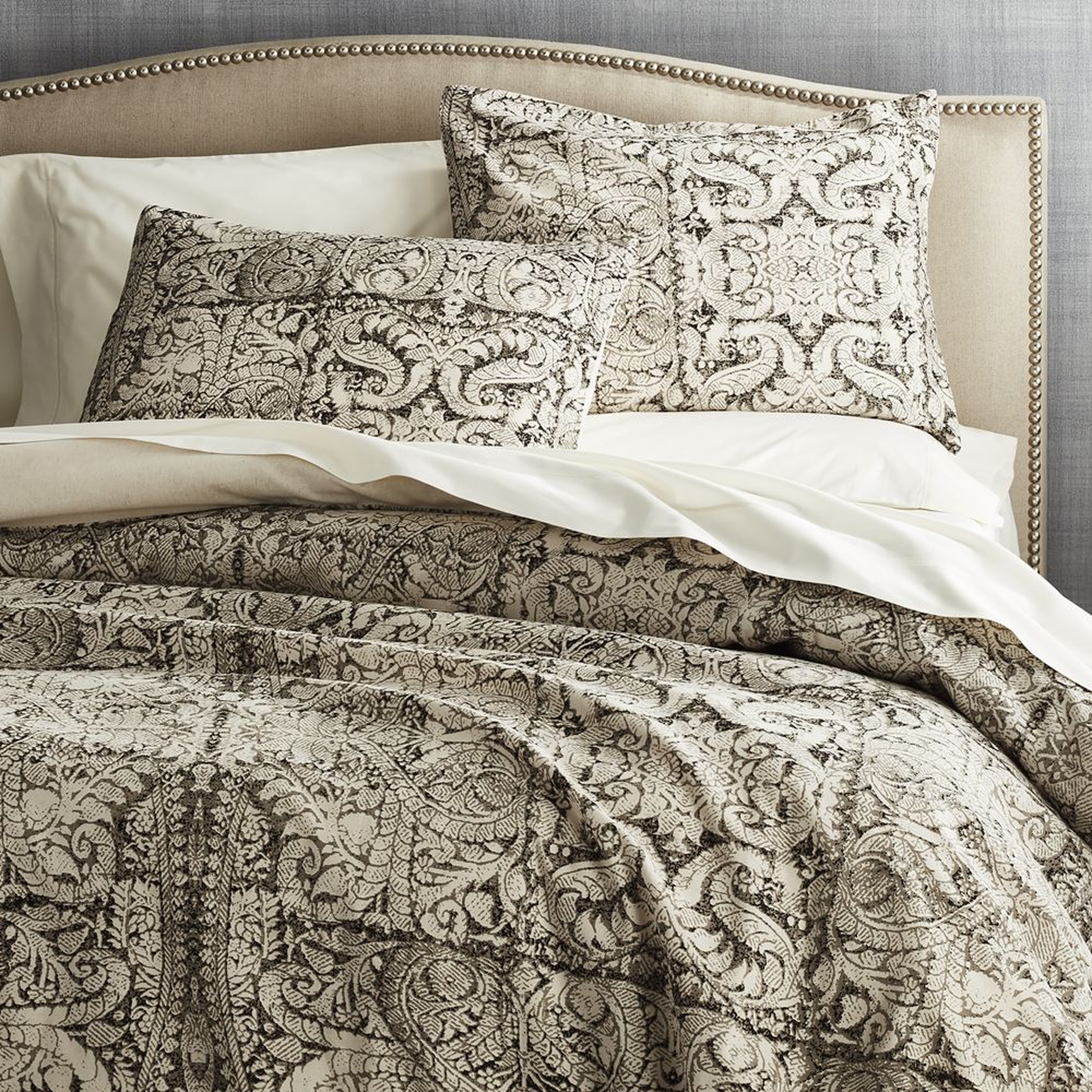 Linley Charcoal Damask Print Duvet Cover King - Crate and Barrel