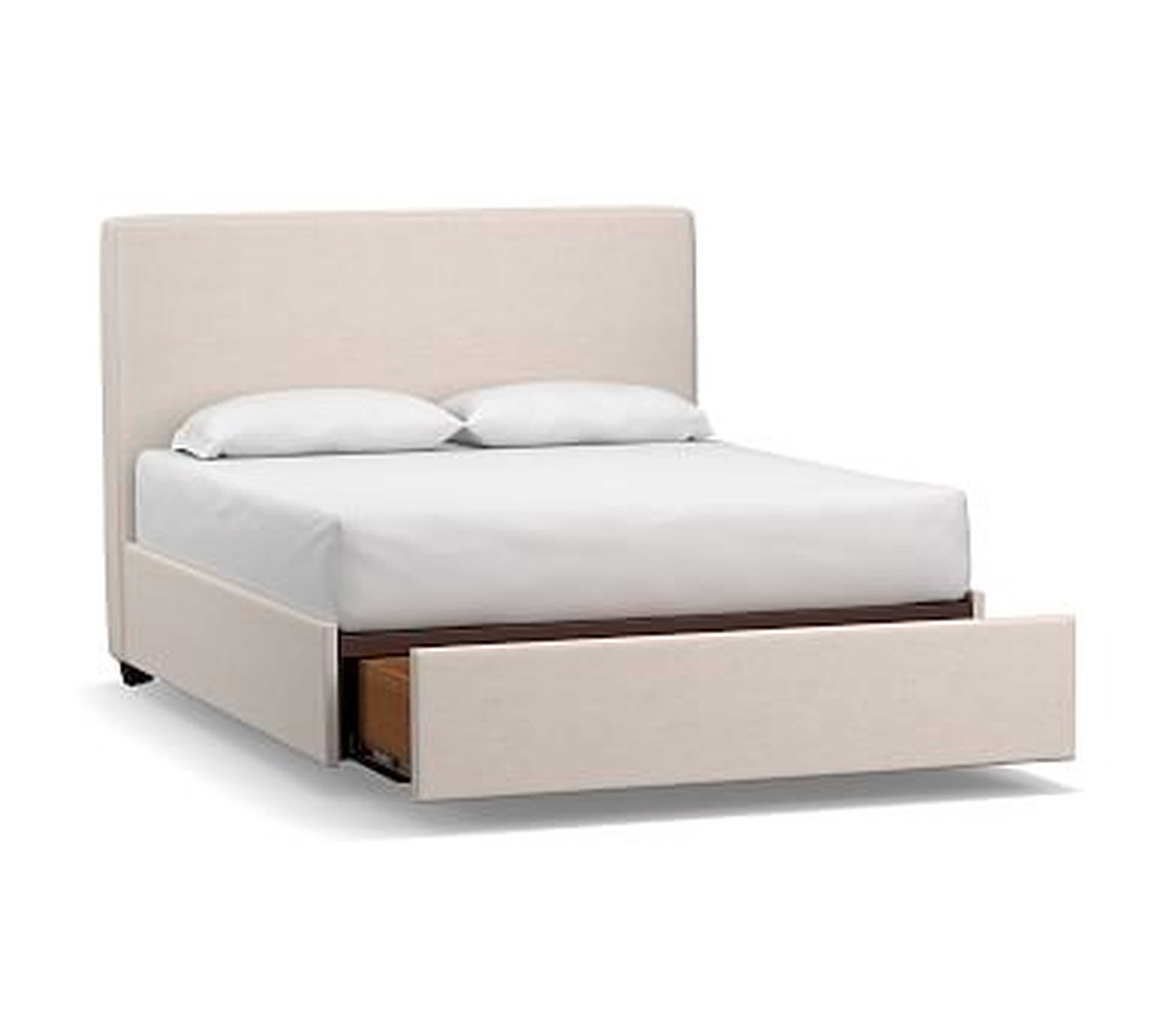 Big Sur Upholstered Headboard with Footboard Storage Platform Bed, King, Premium Performance Basketweave Ivory - Pottery Barn