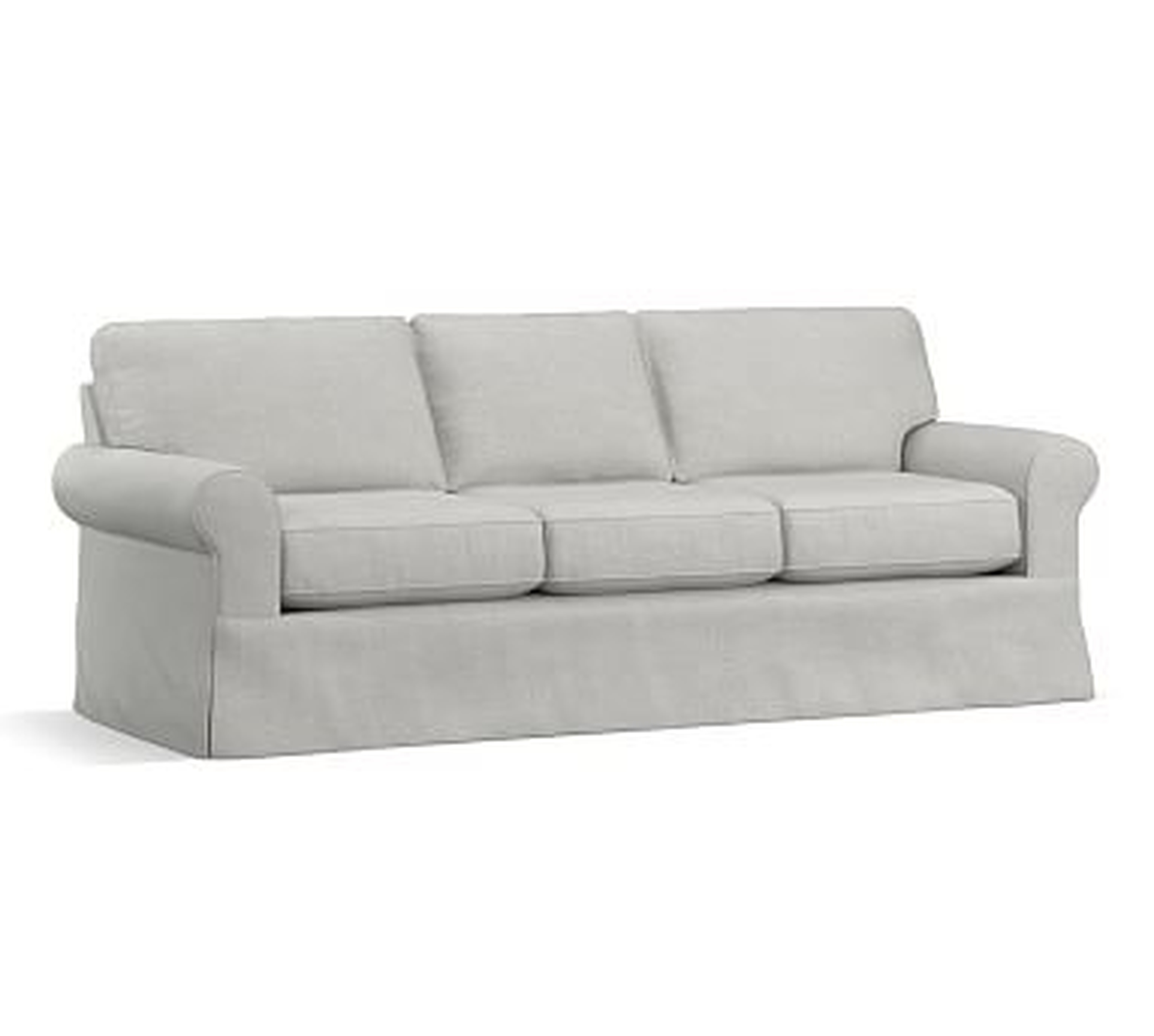 Buchanan Roll Arm Slipcovered Grand Sofa 93.5", Polyester Wrapped Cushions, Basketweave Slub Ash - Pottery Barn