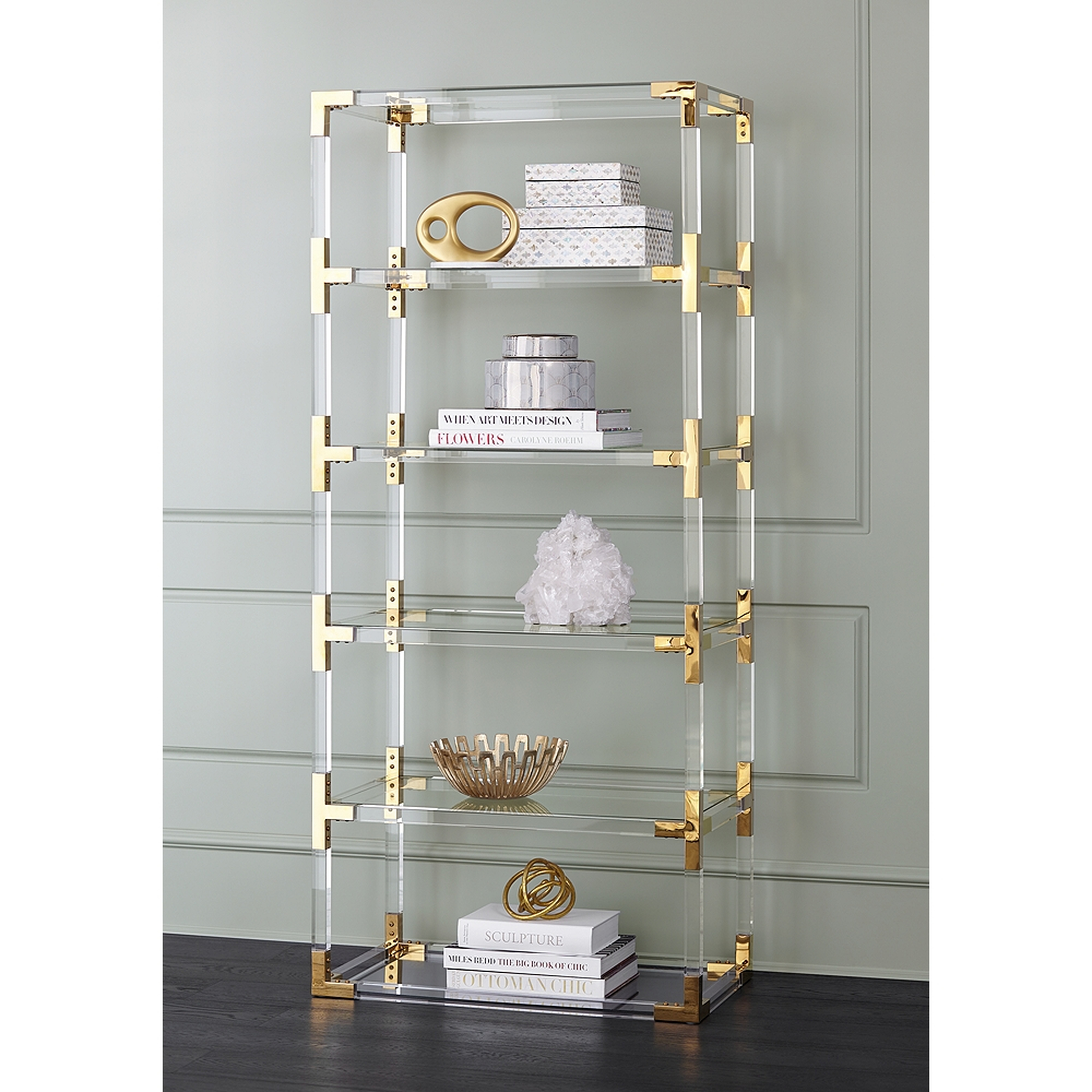 Hanna Clear Acrylic and Gold 6-Shelf Open Bookcase - Style # 32P94 - Lamps Plus