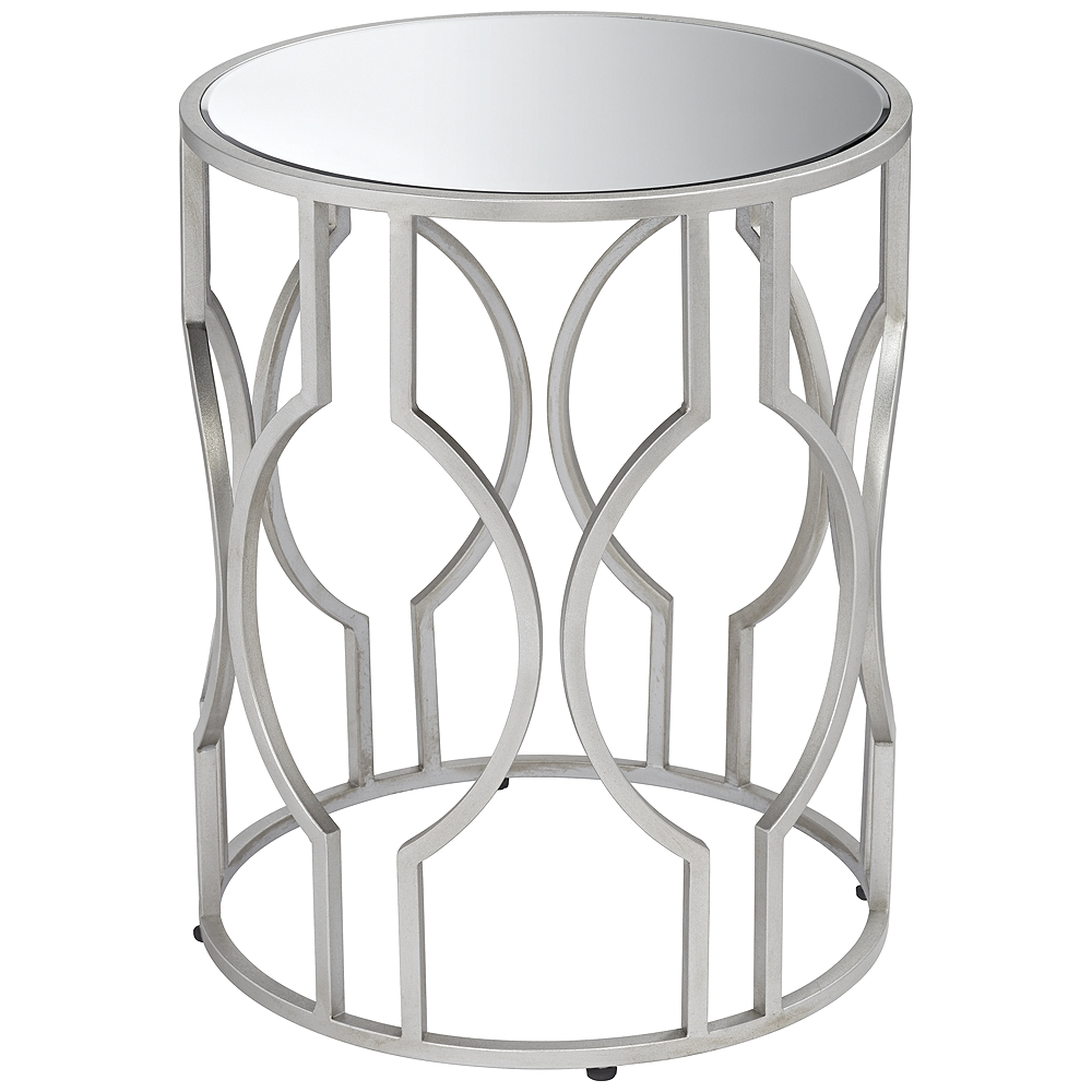 Fara Mirrored Top and Silver Openwork Round End Table - Style # 46H79 - Lamps Plus