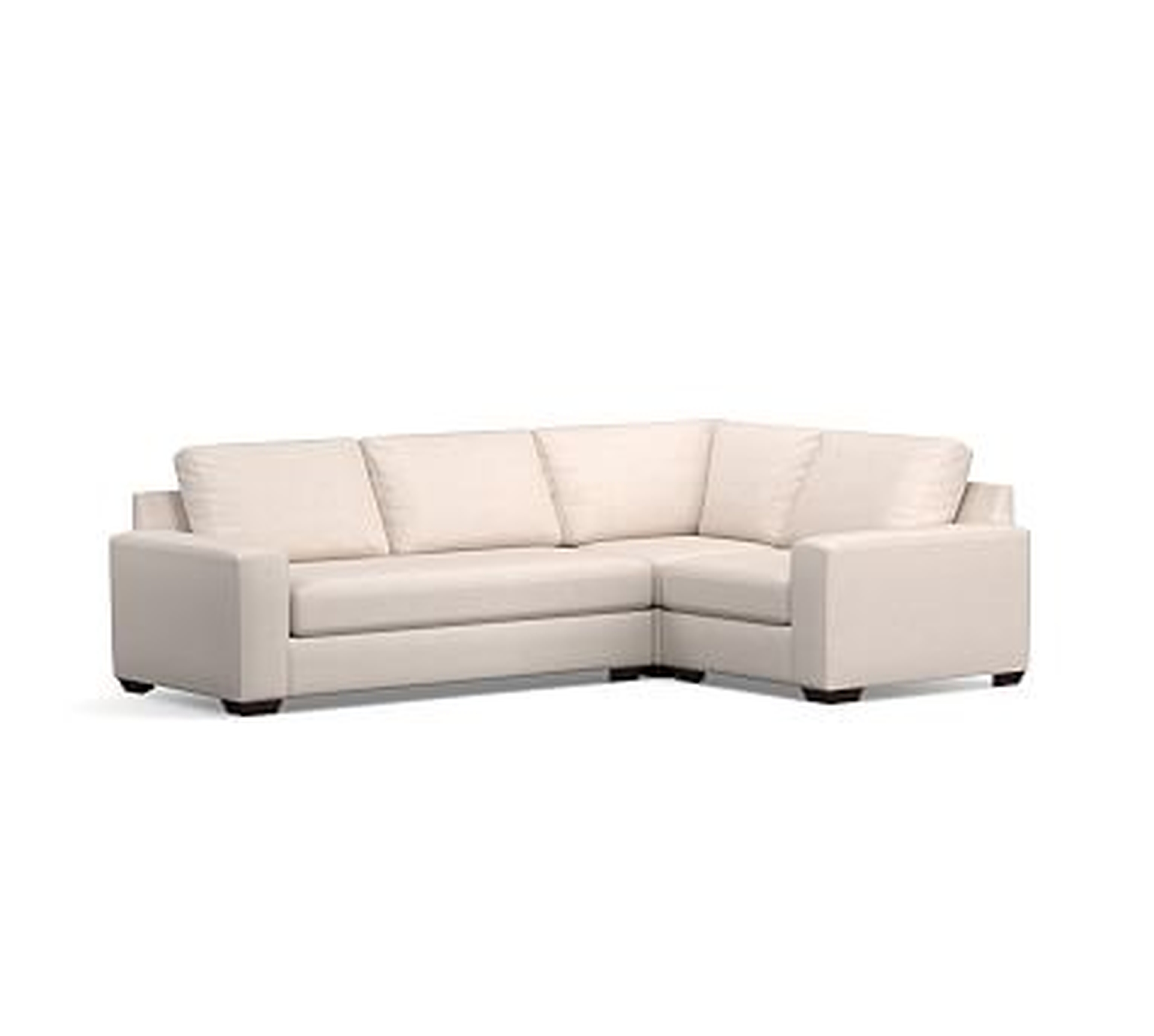 Big Sur Square Arm Upholstered Left Arm 3-Piece Corner Sectional with Bench Cushion, Down Blend Wrapped Cushions, Premium Performance Basketweave Ivory - Pottery Barn