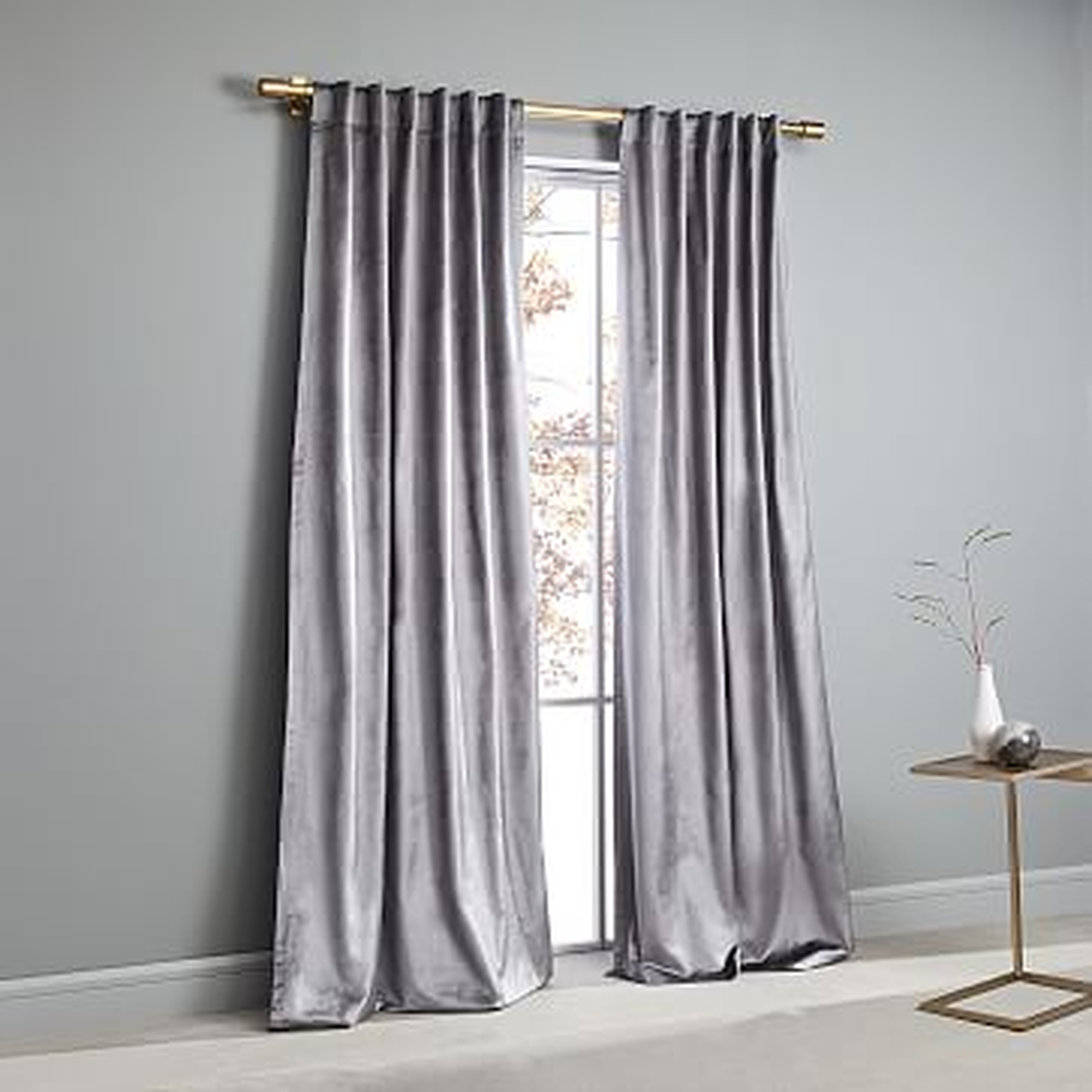 Cotton Luster Velvet Curtain, Blackout Lining, Individual, Pewter, 48"x108" - West Elm