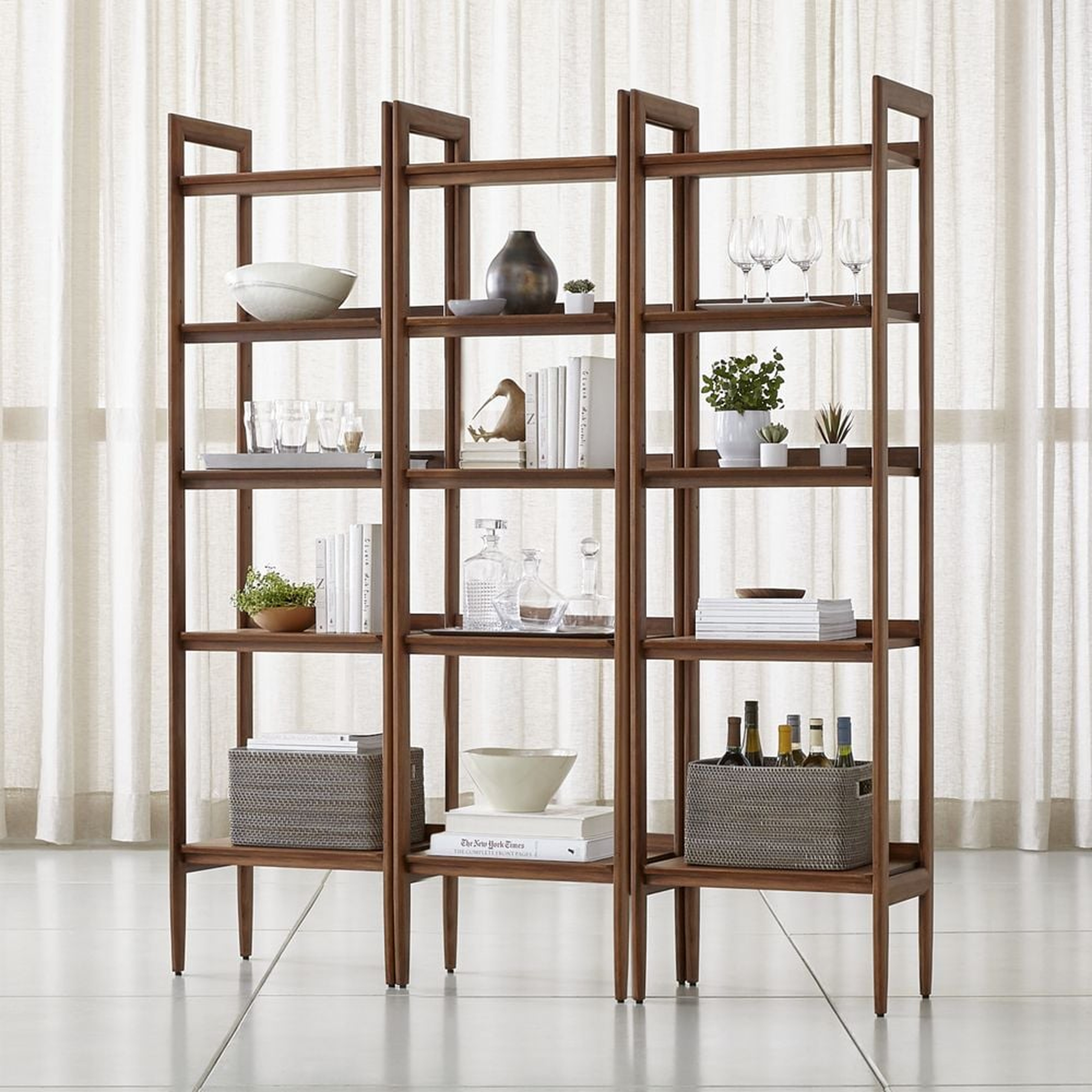 Tate Walnut Bookcases, Set of 3 - Crate and Barrel