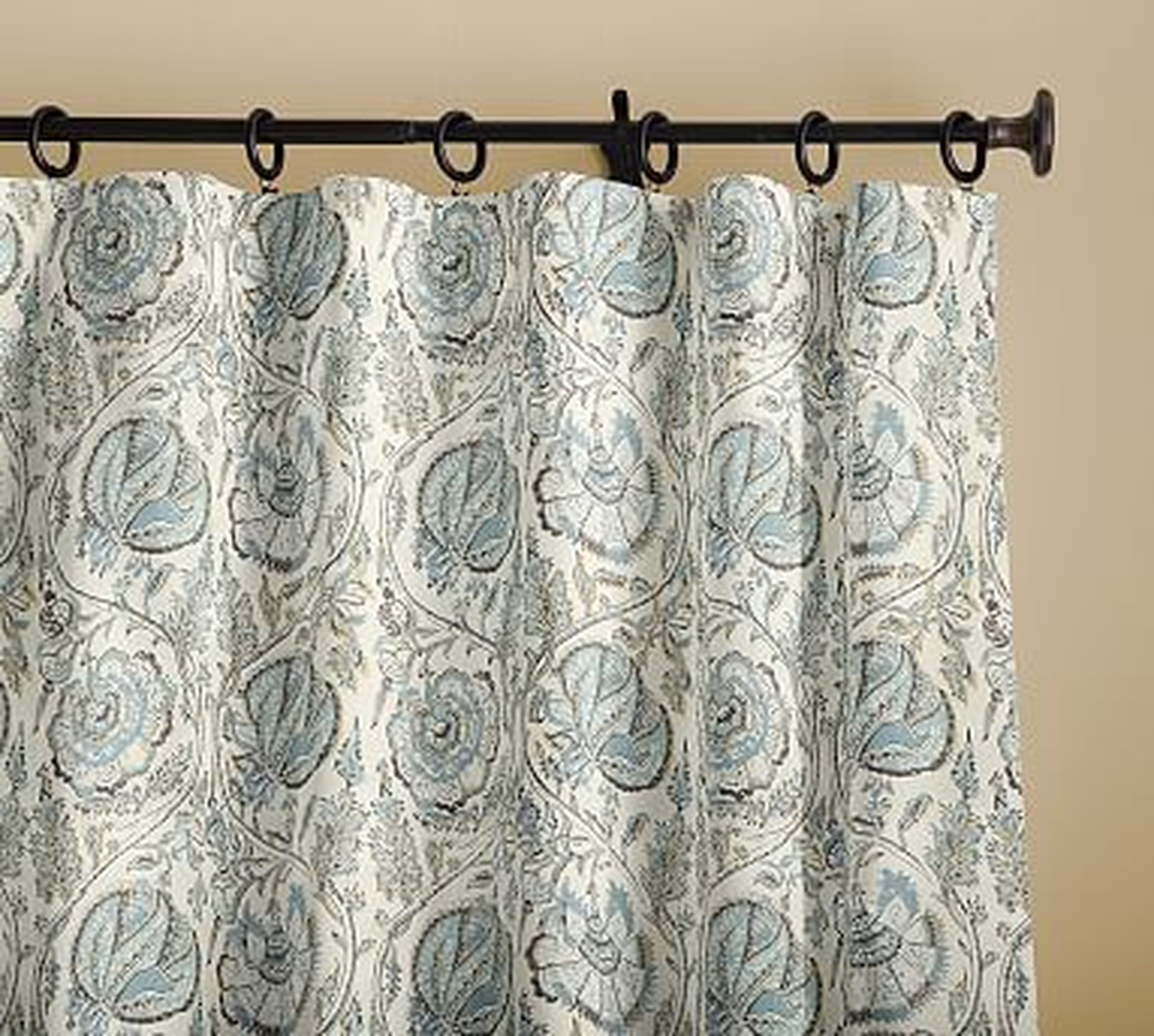 Haylie Print Linen/Cotton Rod Pocket Curtain, 50 x 108", Gray Multi - Pottery Barn