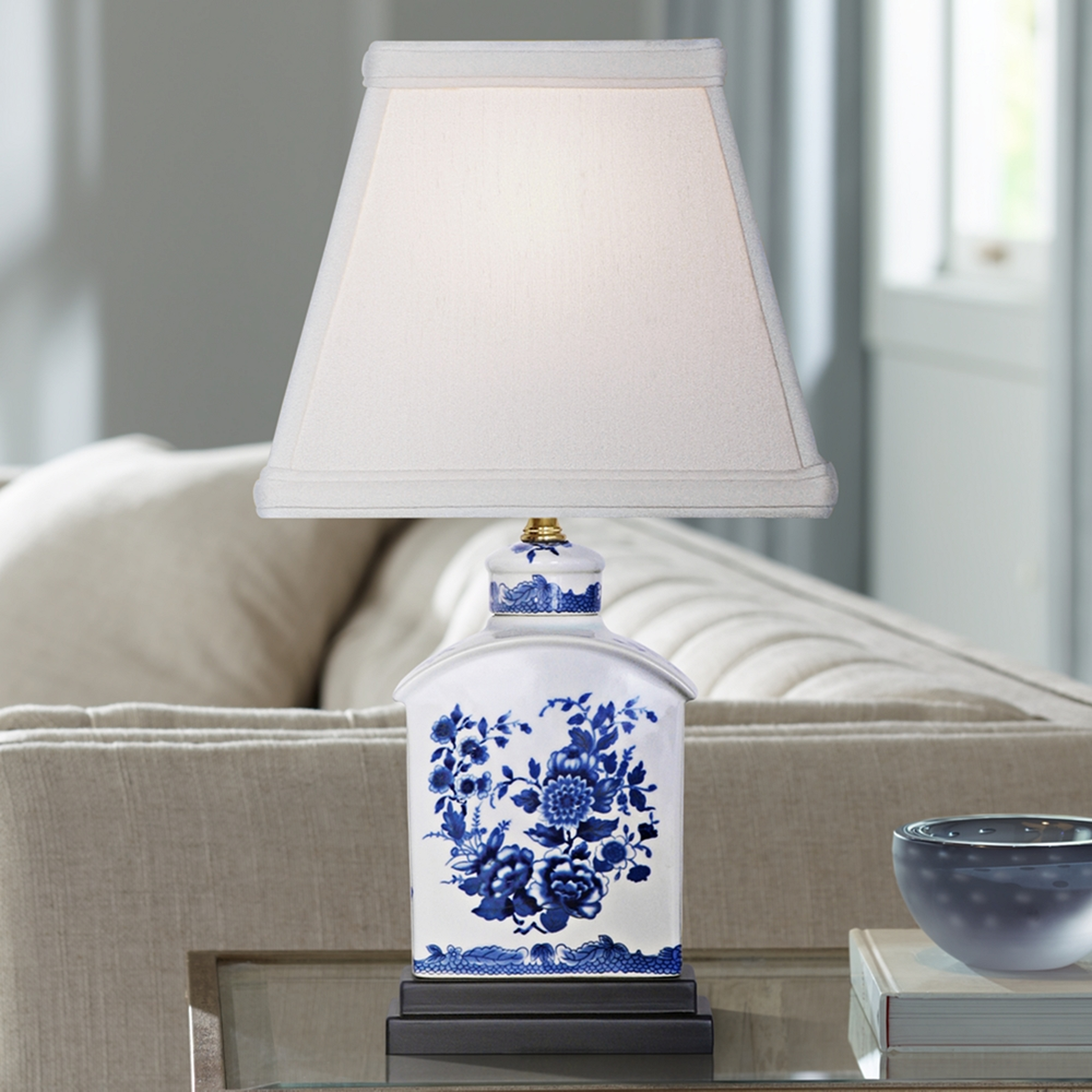 Floral Blue and White Mini Tea Jar Porcelain Table Lamp - Style # V2489 - Lamps Plus