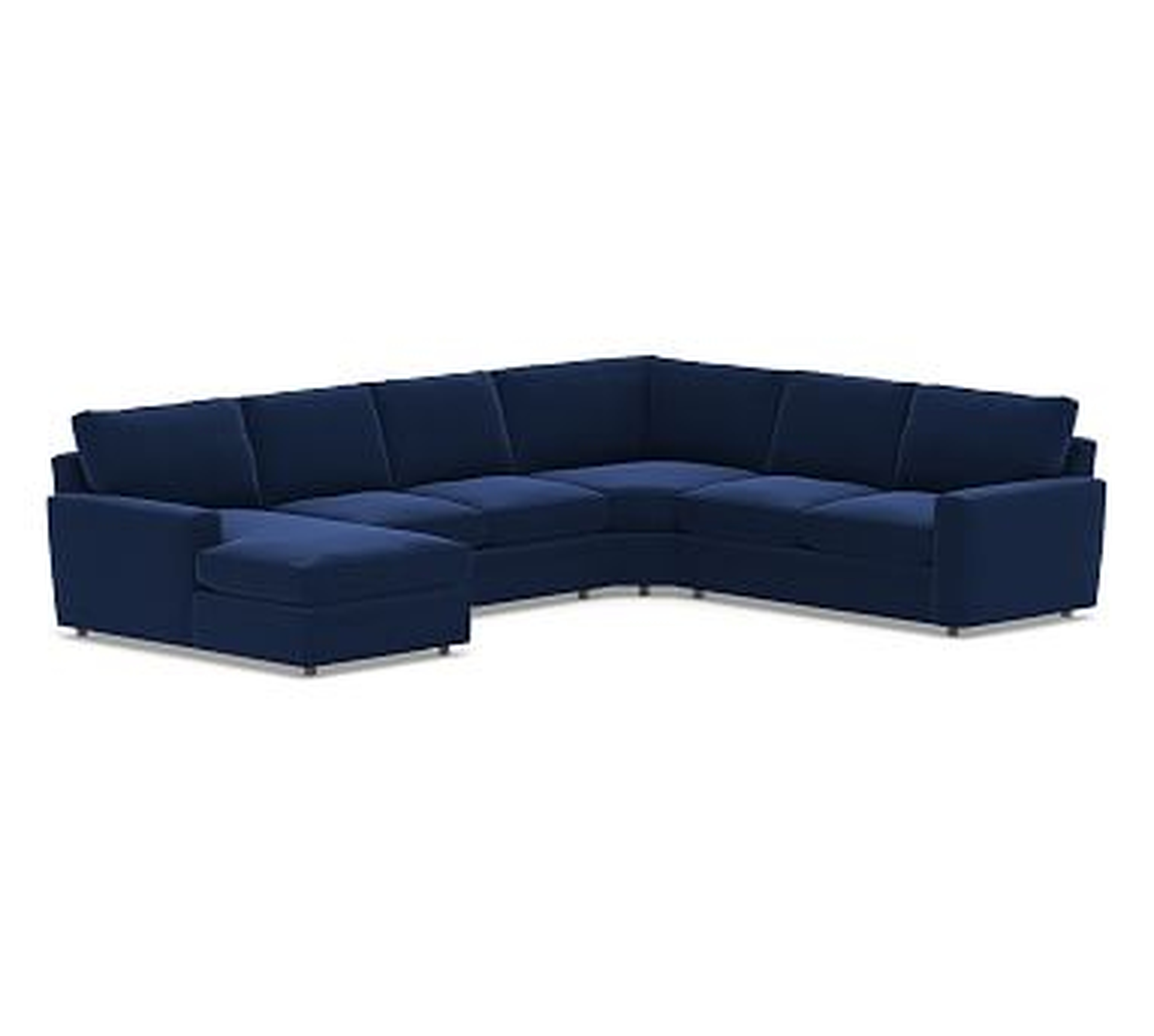 Pearce Square Arm Upholstered Left Arm 4-Piece Wedge Sectional, Down Blend Wrapped Cushions, Performance Everydayvelvet(TM) Navy - Pottery Barn