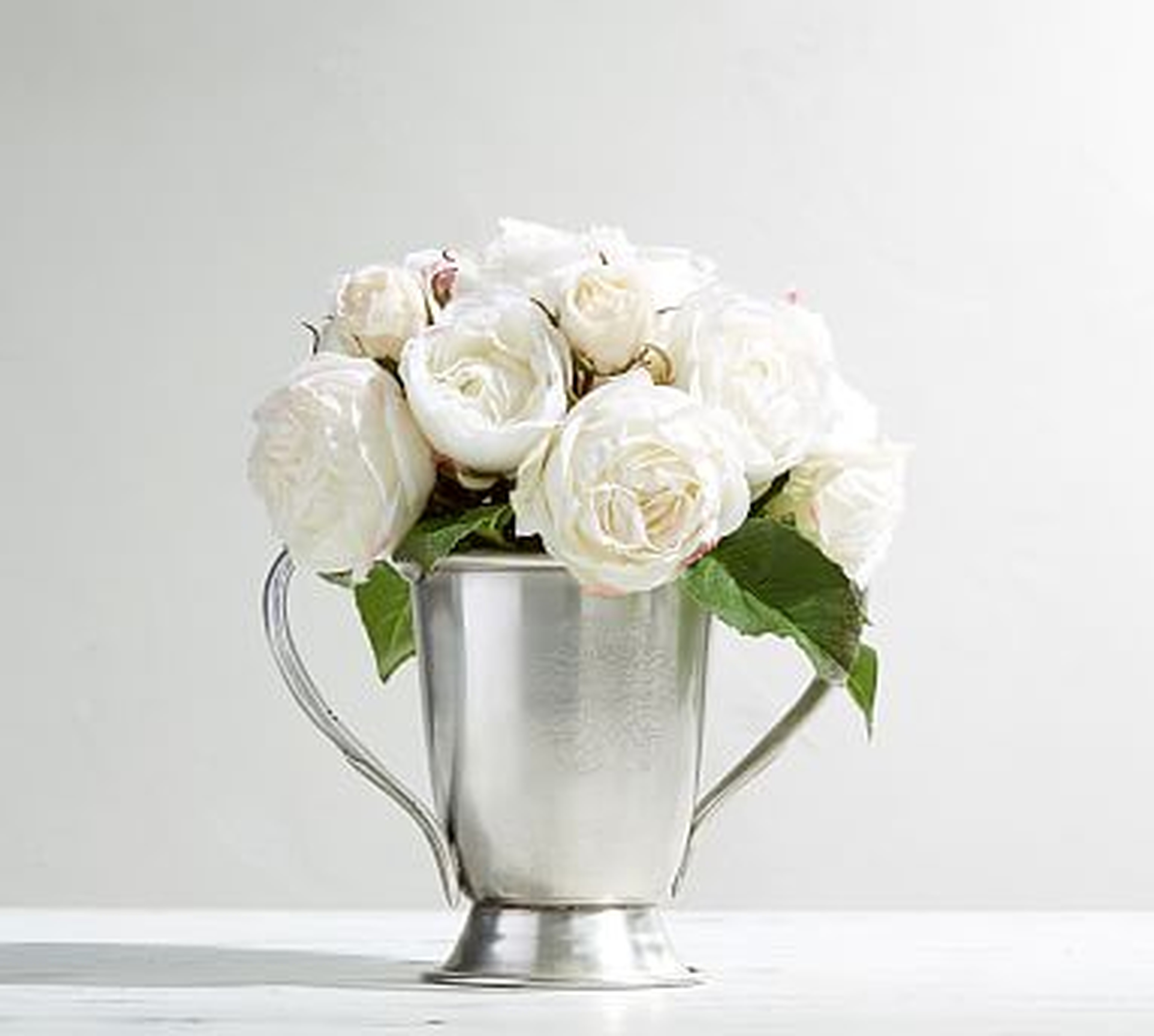 Faux Composed Roses in Silver Vase - Pottery Barn