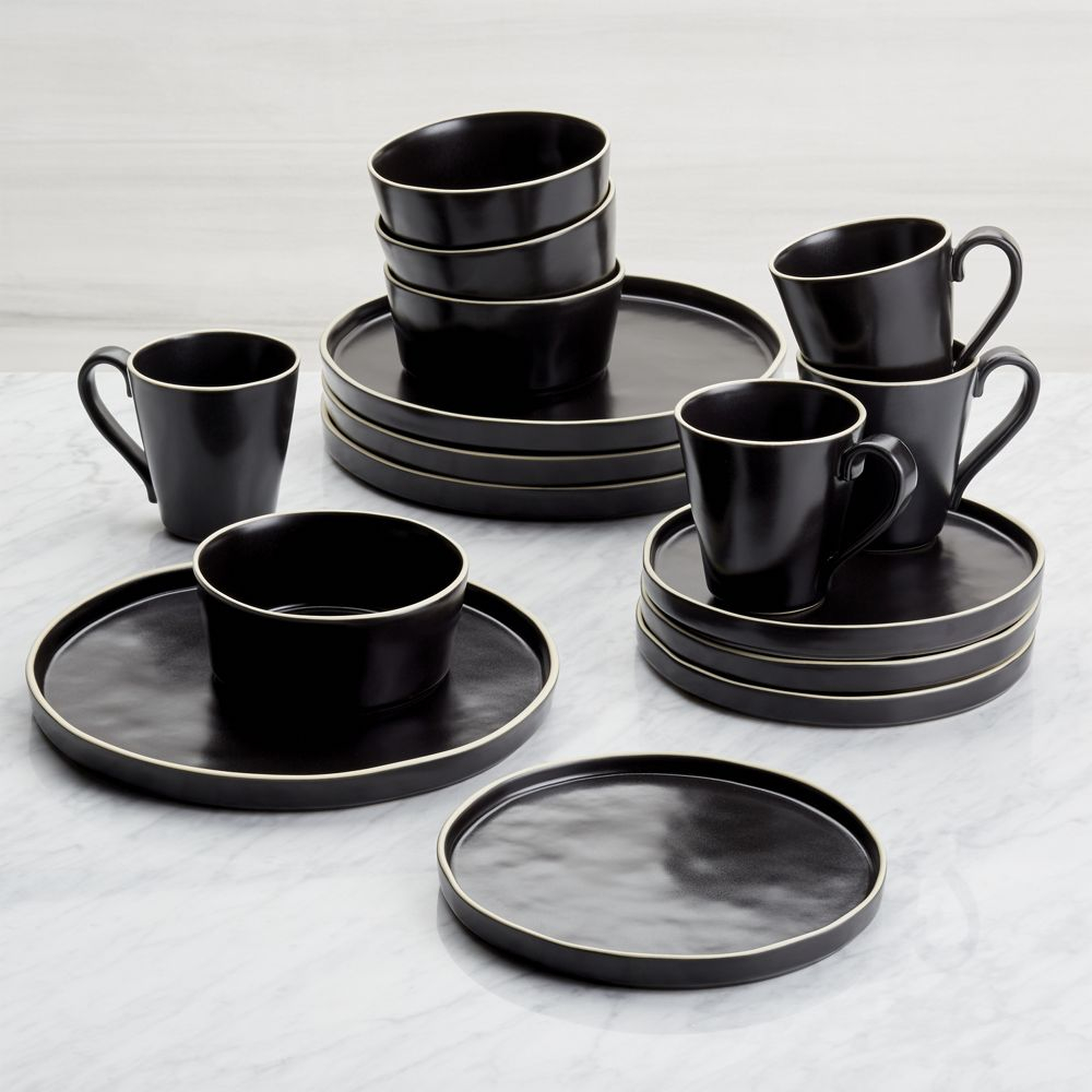 Sloan 16-Piece Black Dinnerware Set - Crate and Barrel