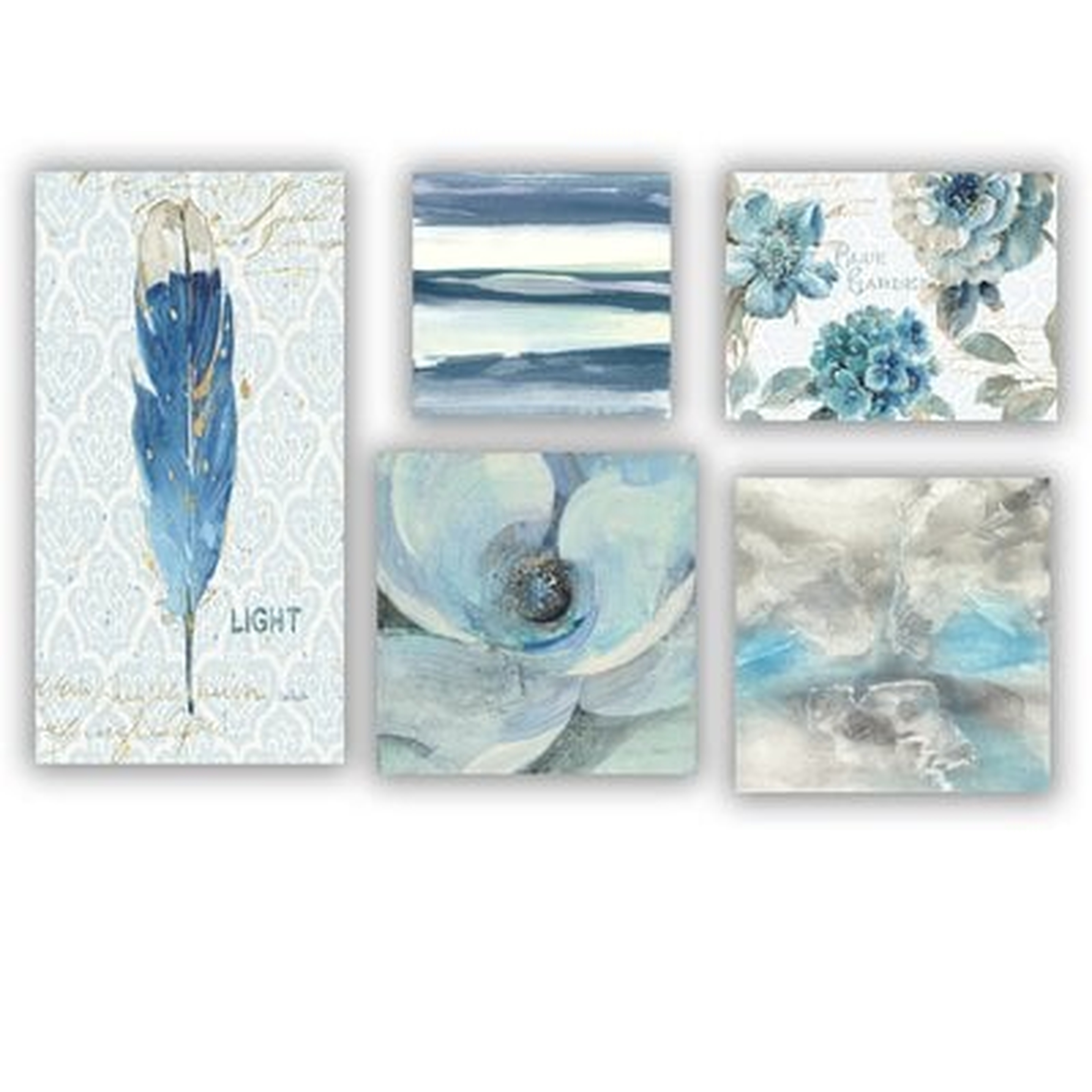 Designart 'Blue Feather Collection' Traditional Wall Art set of 5 pieces - Wayfair