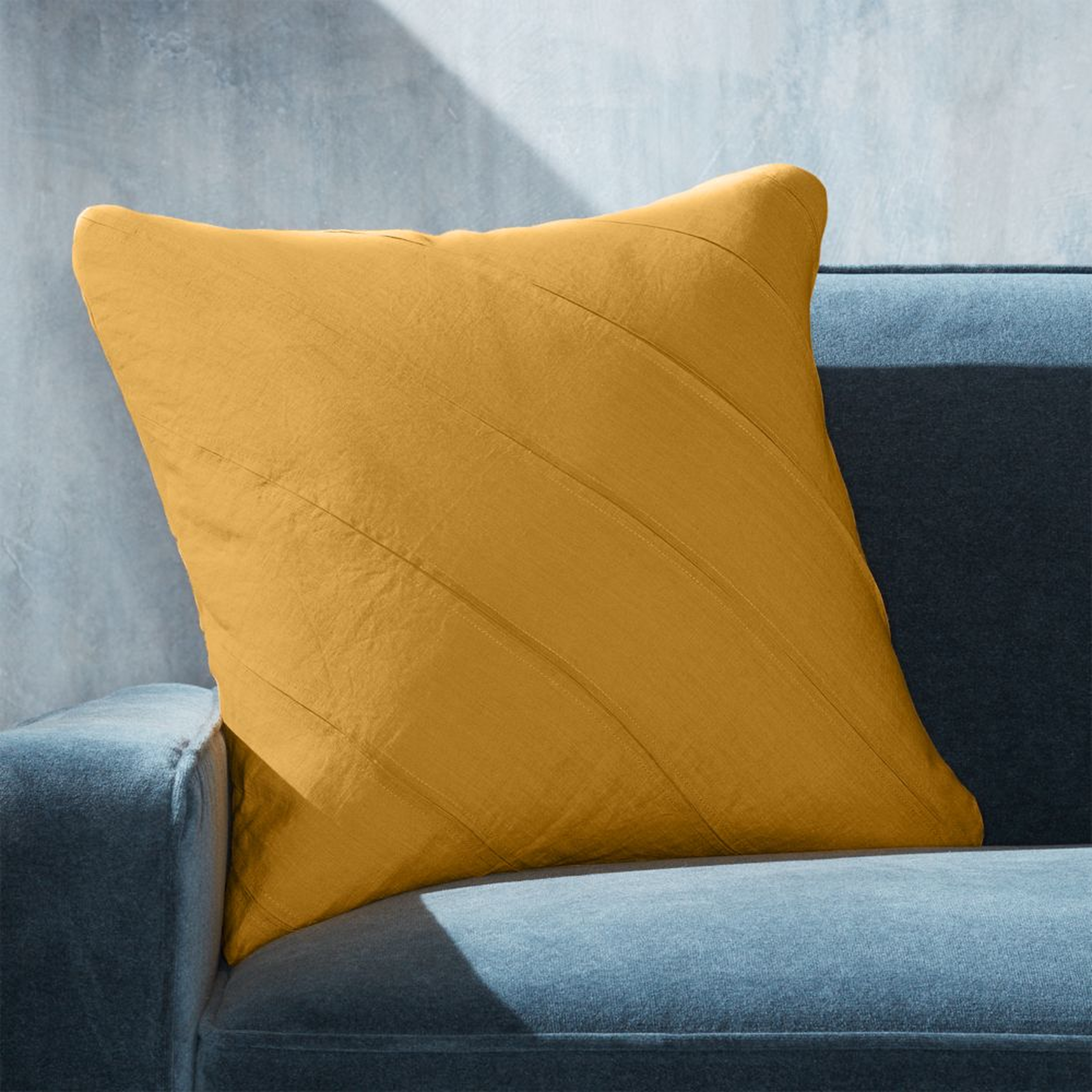 Theta Mustard Linen Pillow with Feather-Down Insert 20" - Crate and Barrel