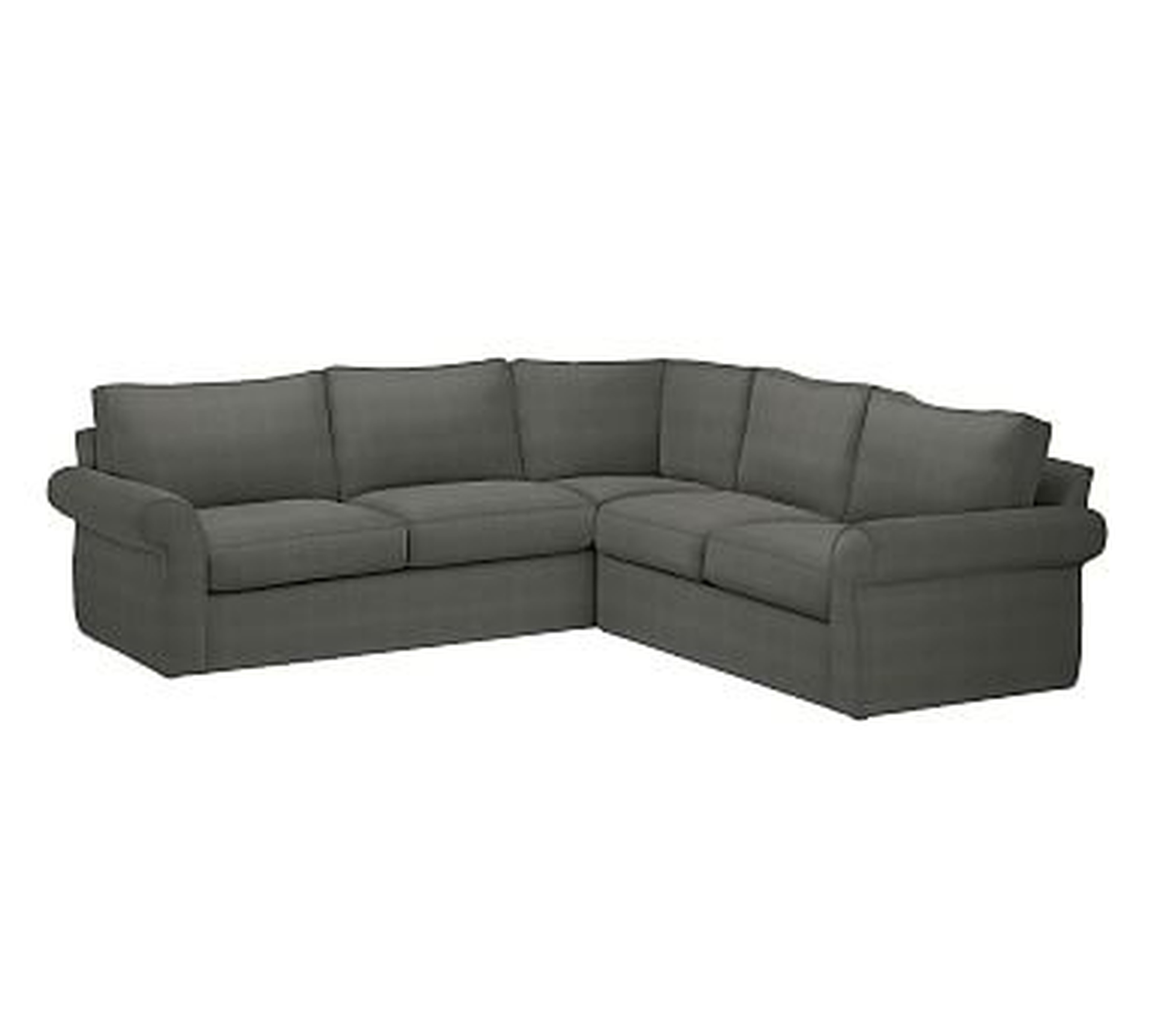 Pearce Roll Arm Slipcovered 2-Piece L-Shaped Sectional, Down Blend Wrapped Cushions, Performance Tweed Slate - Pottery Barn