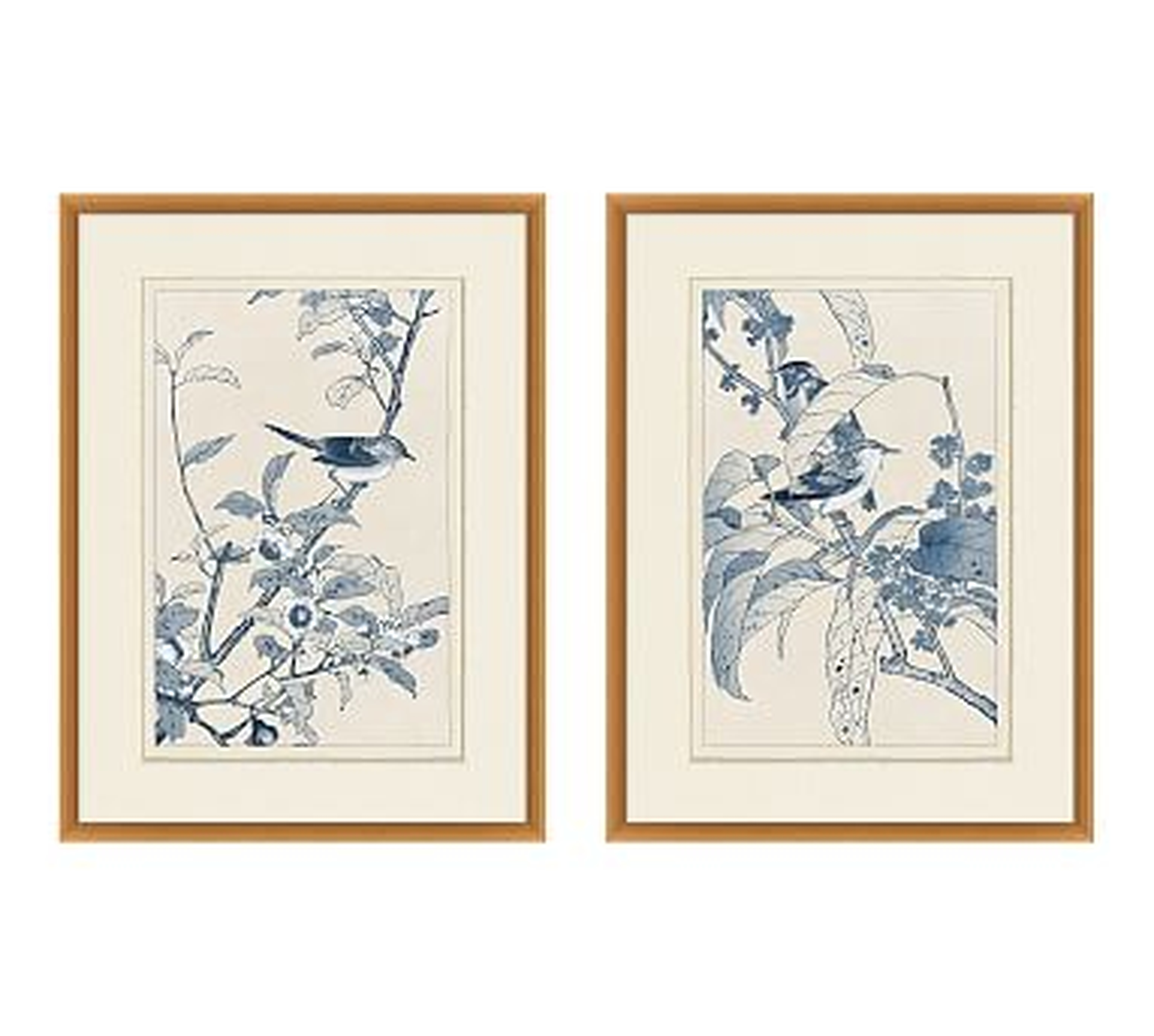 Birds In Blue Framed Paper Print, Set of 2 - Pottery Barn
