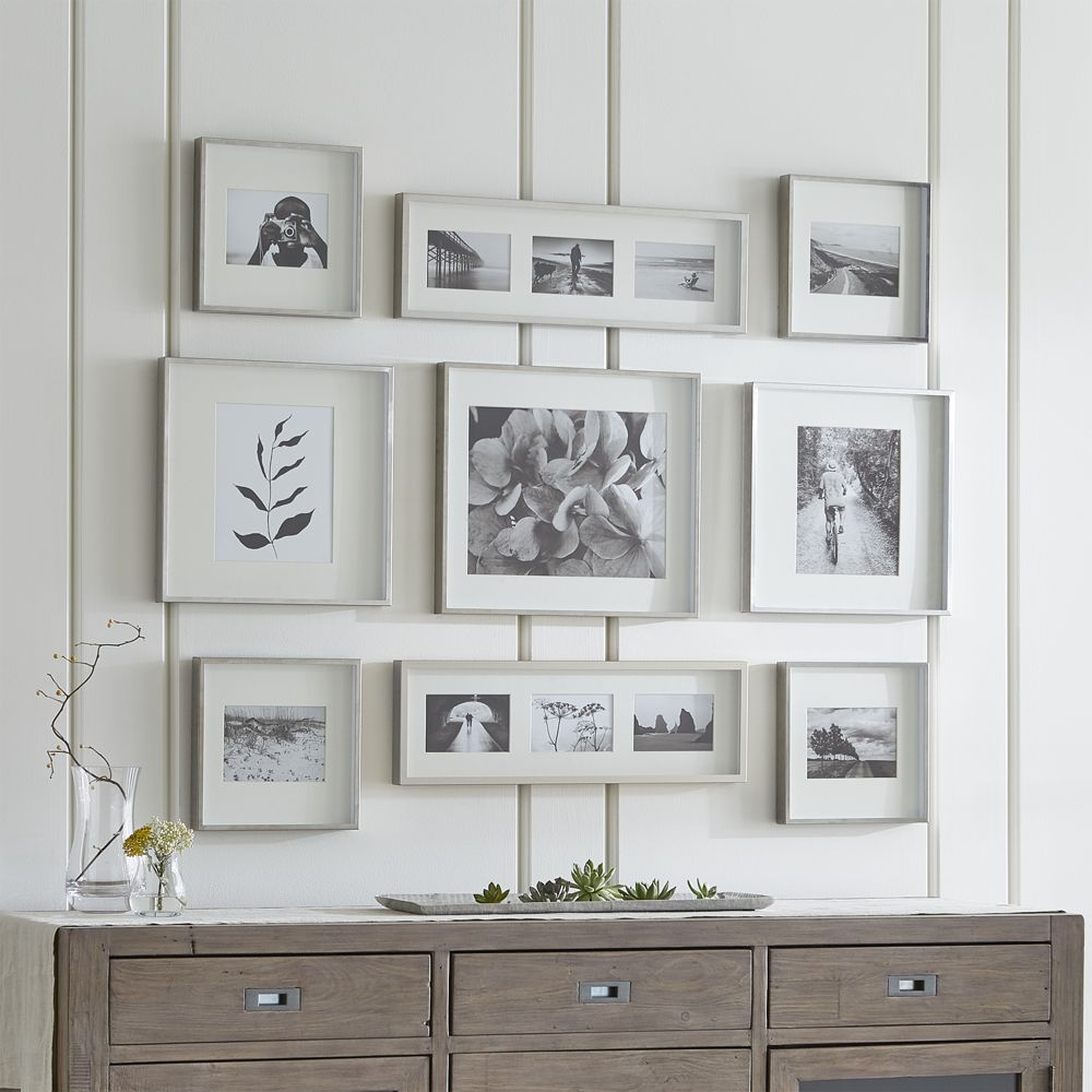 Brushed Silver Picture Frame Gallery, Set of 9 - Crate and Barrel