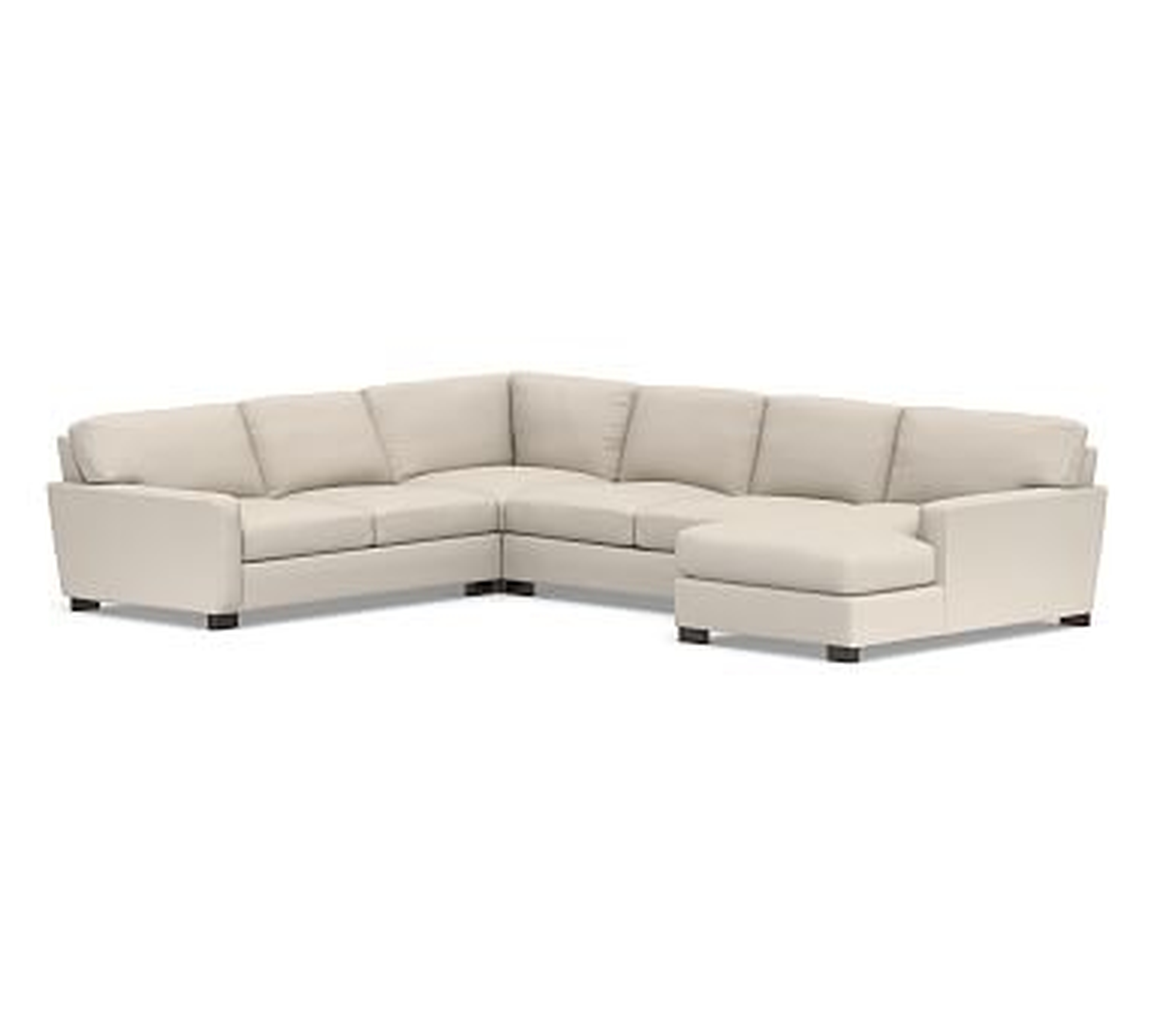 Turner Square Arm Upholstered Left Arm 4-Piece Chaise Sectional with Nailheads, Down Blend Wrapped Cushions, Performance Brushed Basketweave Oatmeal - Pottery Barn