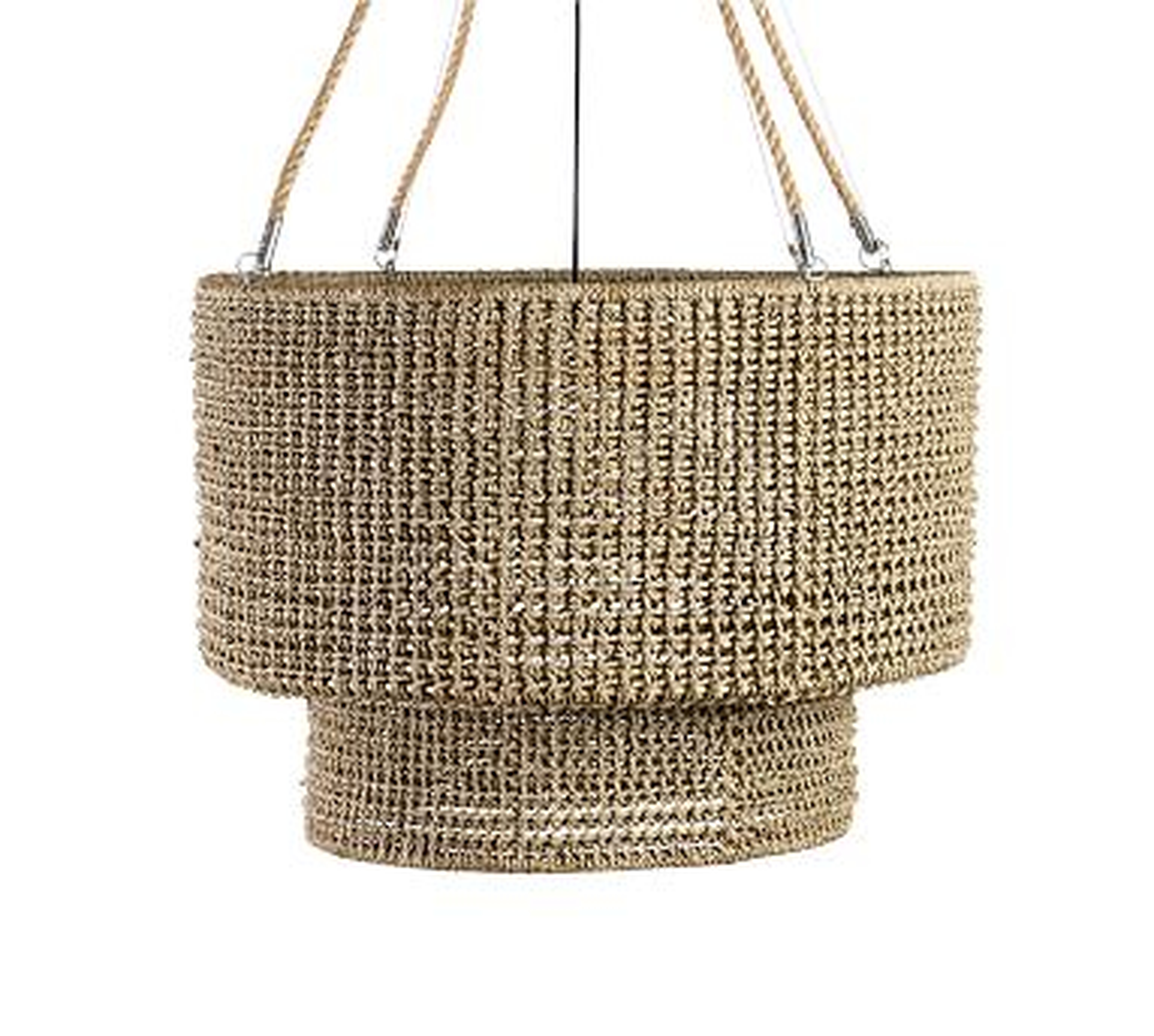 Rattan Double Drum Tiered Pendant, Brown - Pottery Barn