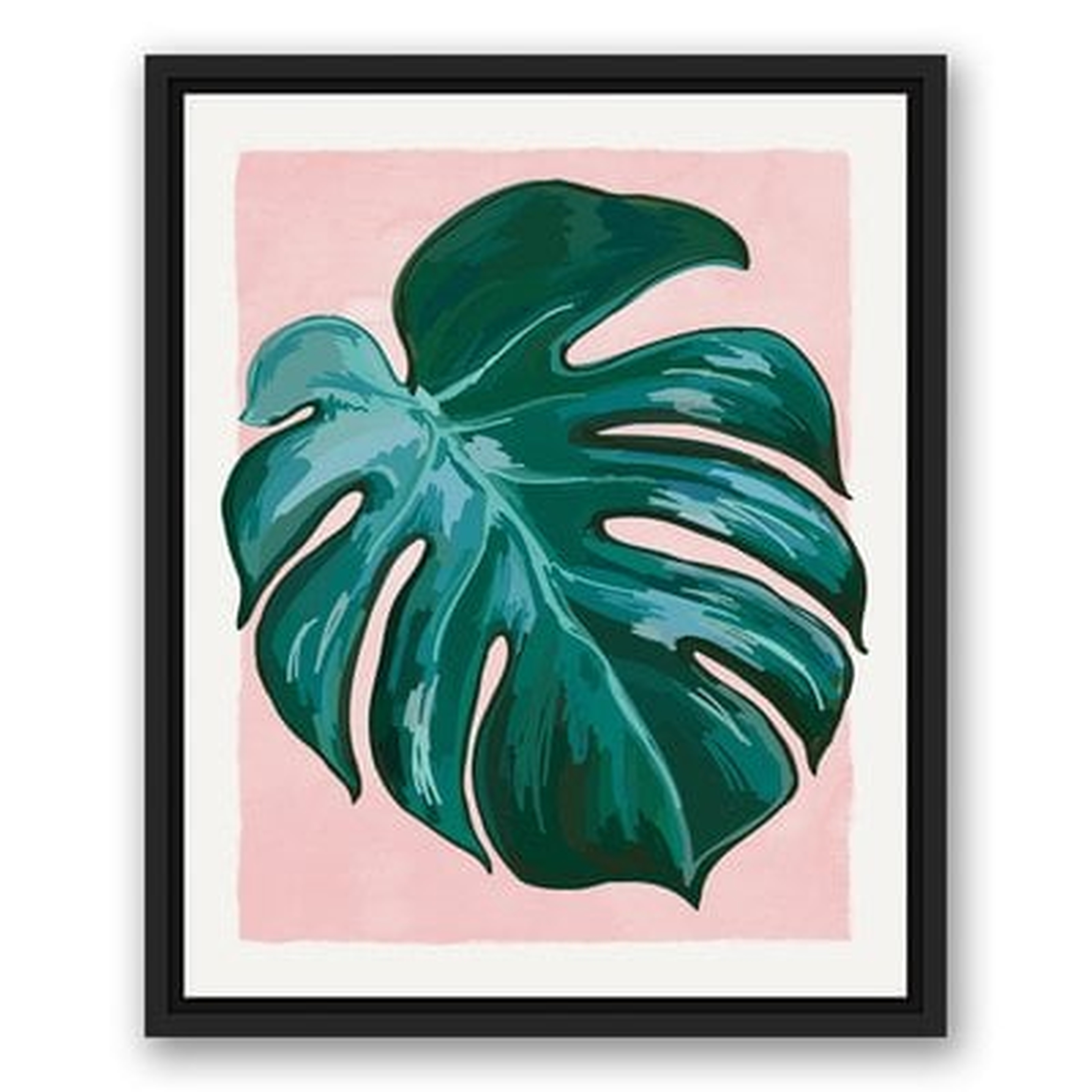 'Palm Leaf on Pink Background' Framed Watercolor Painting Print on Canvas - Wayfair