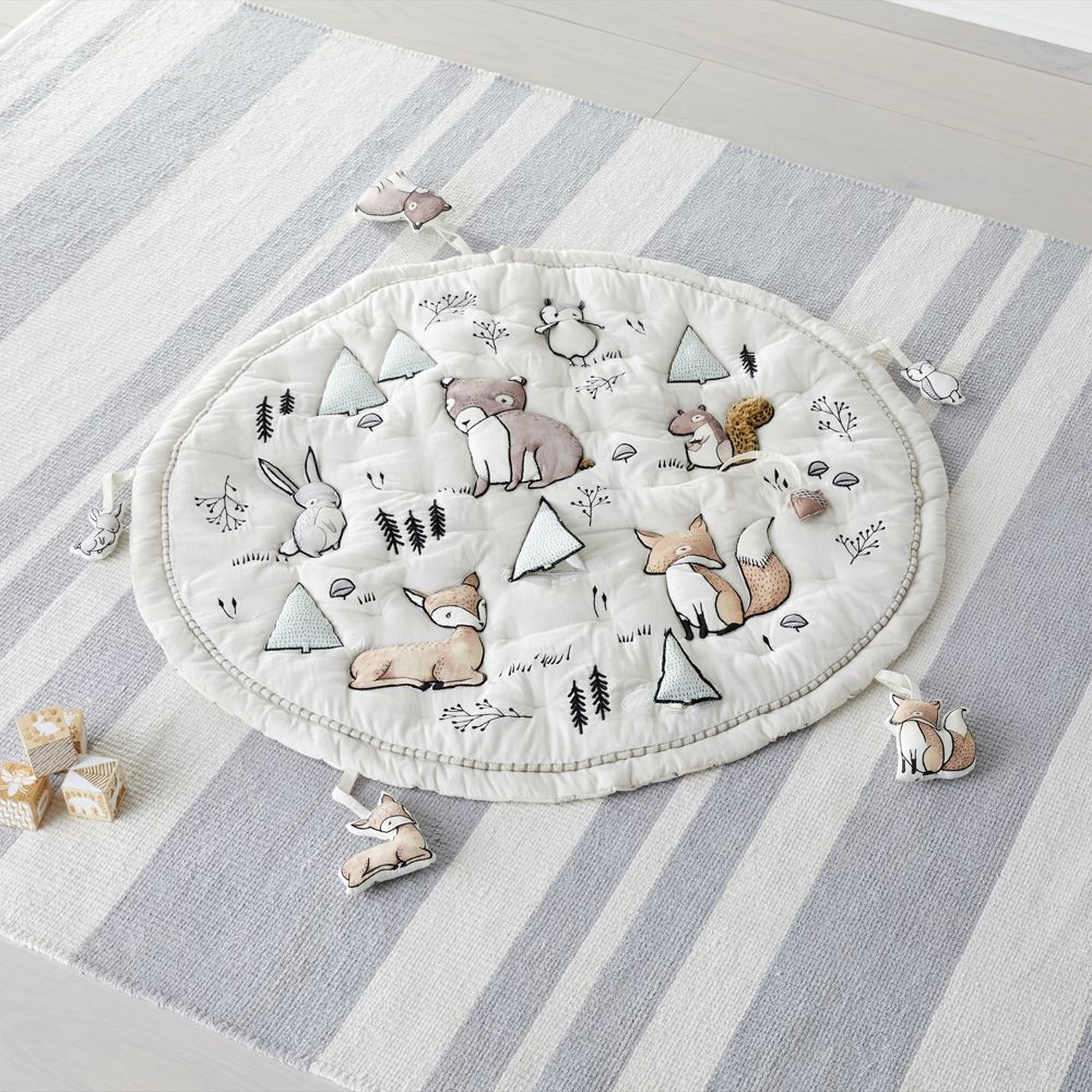 Woodland Animals Baby Activity Mat with Animal Rattles, Set of 5 - Crate and Barrel
