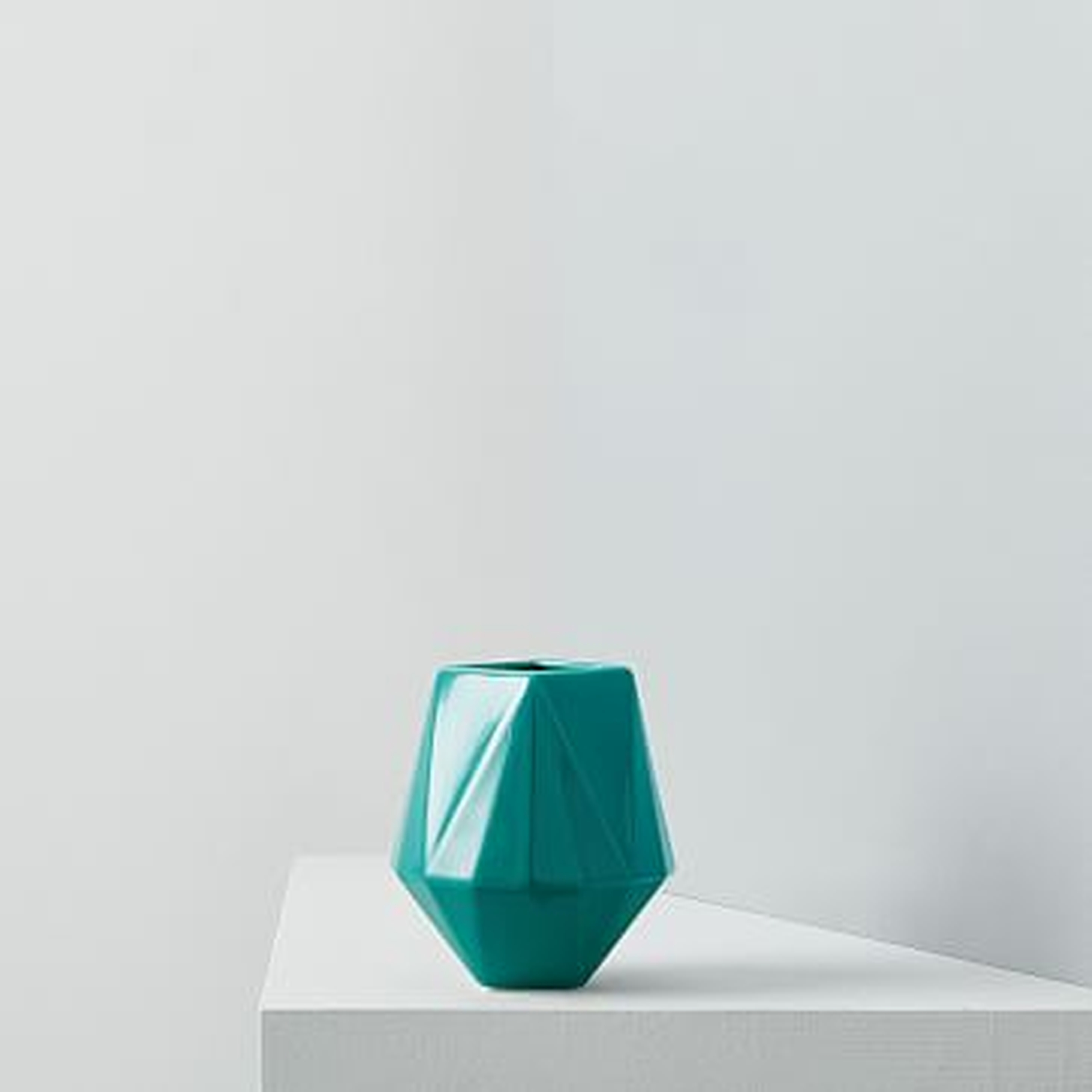 Faceted Porcelain Vase, 4.25", Blue Teal - West Elm
