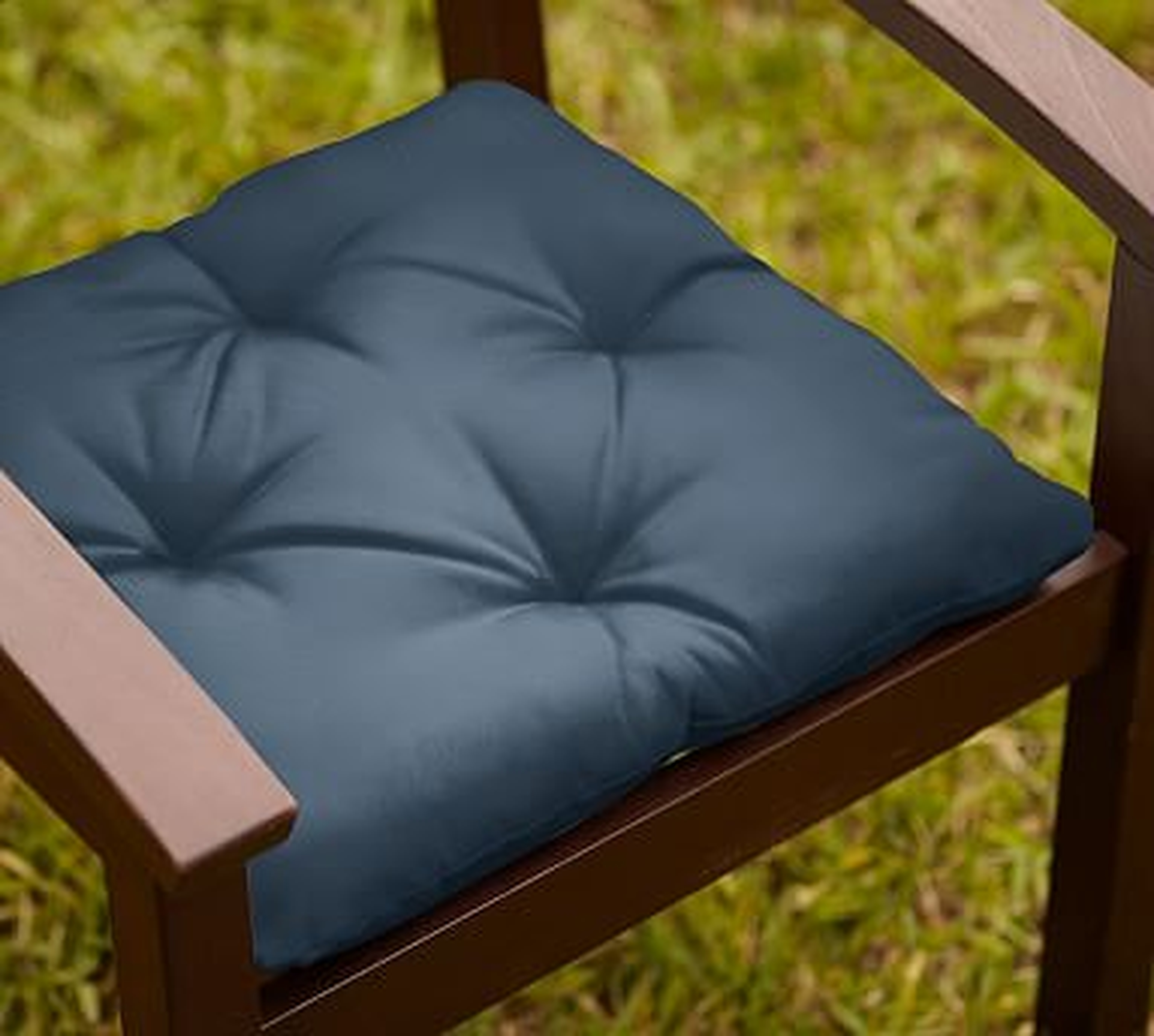 Tufted Outdoor Dining Chair Cushion, Outdoor Canvas, Ink Blue - Pottery Barn