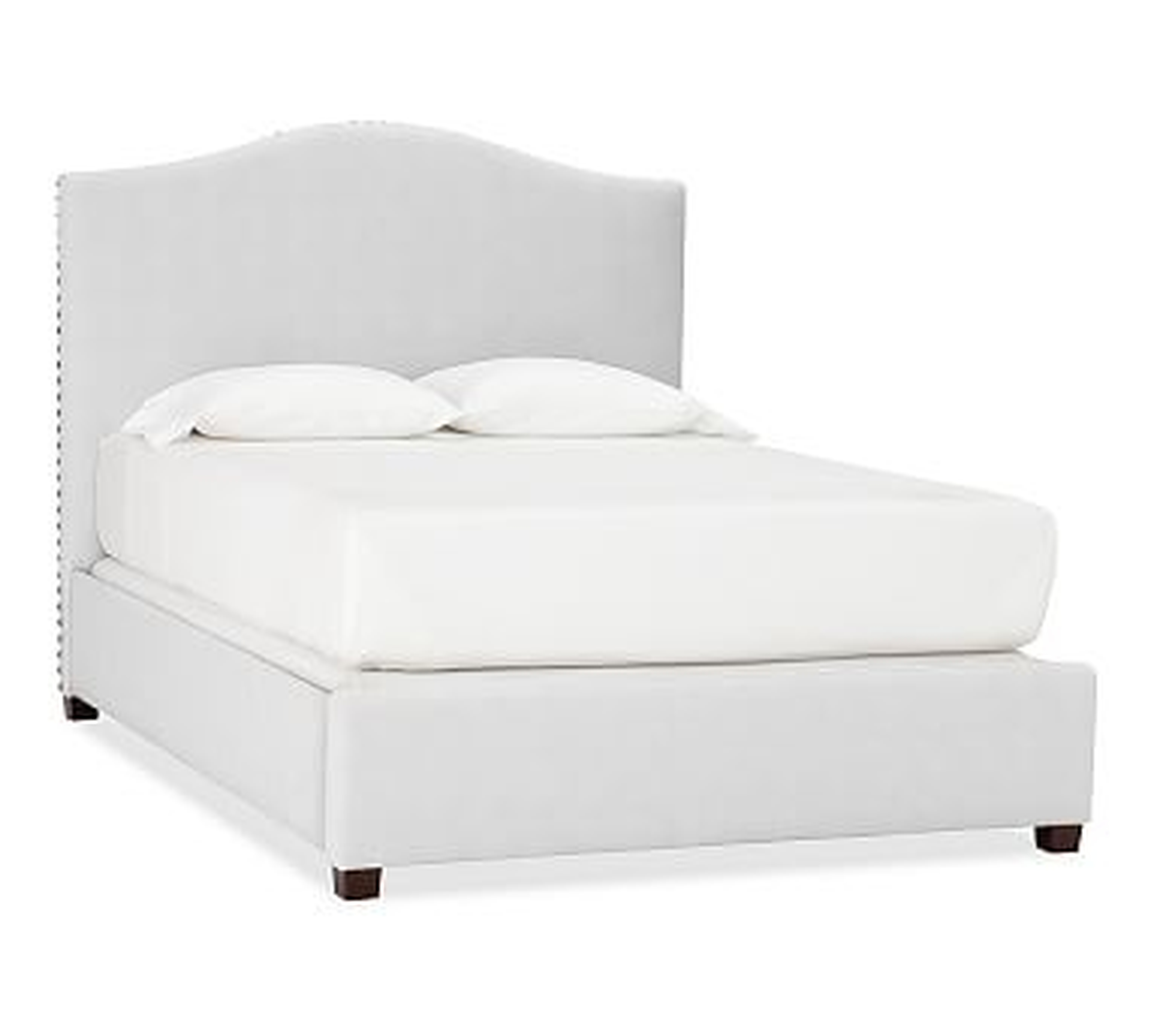 Raleigh Upholstered Curved Bed with Pewter Nailheads, King, Performance Slub Cotton White - Pottery Barn