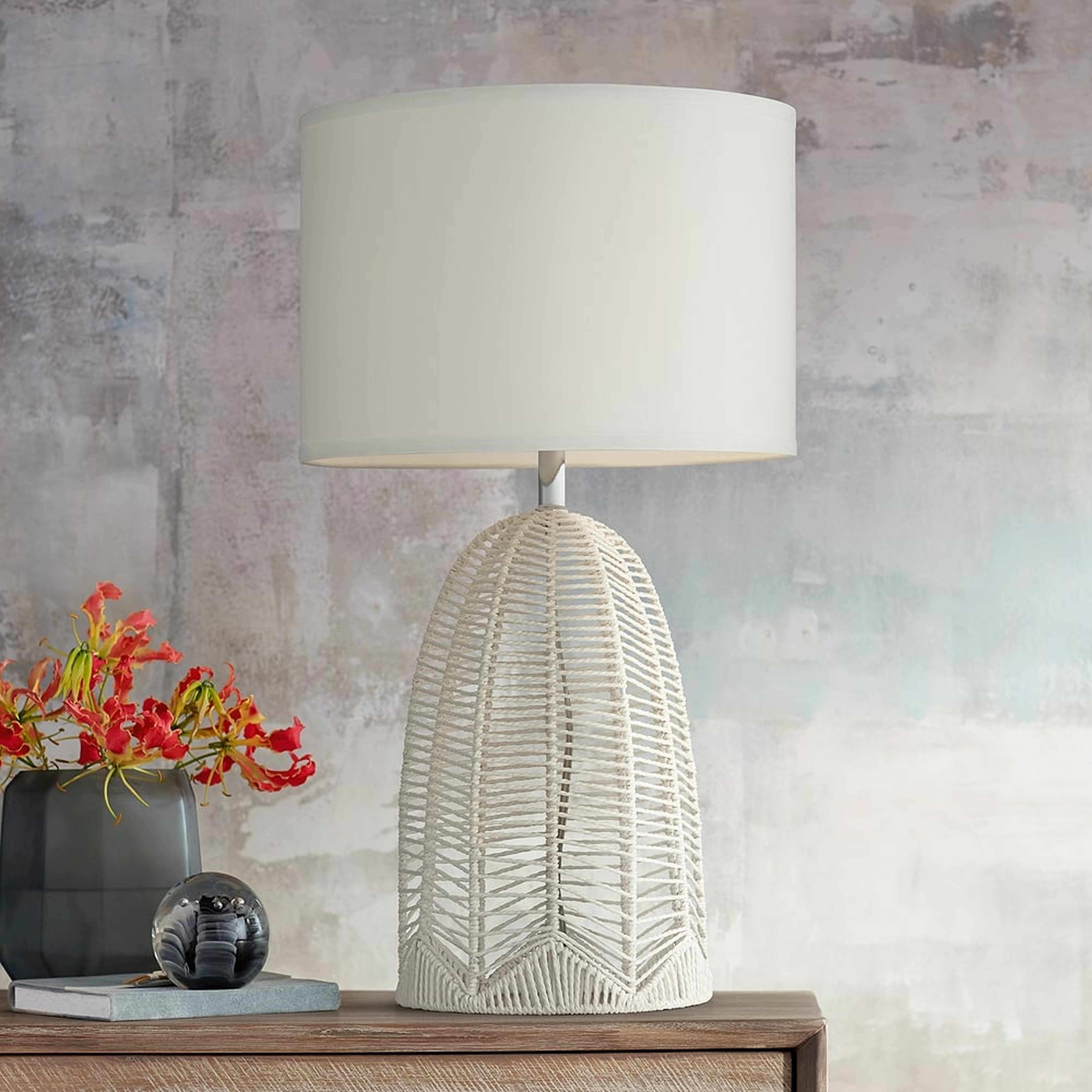 Pacific Coast Lighting Aria 29 1/2" Woven White Rope Cage Table Lamp - Lamps Plus