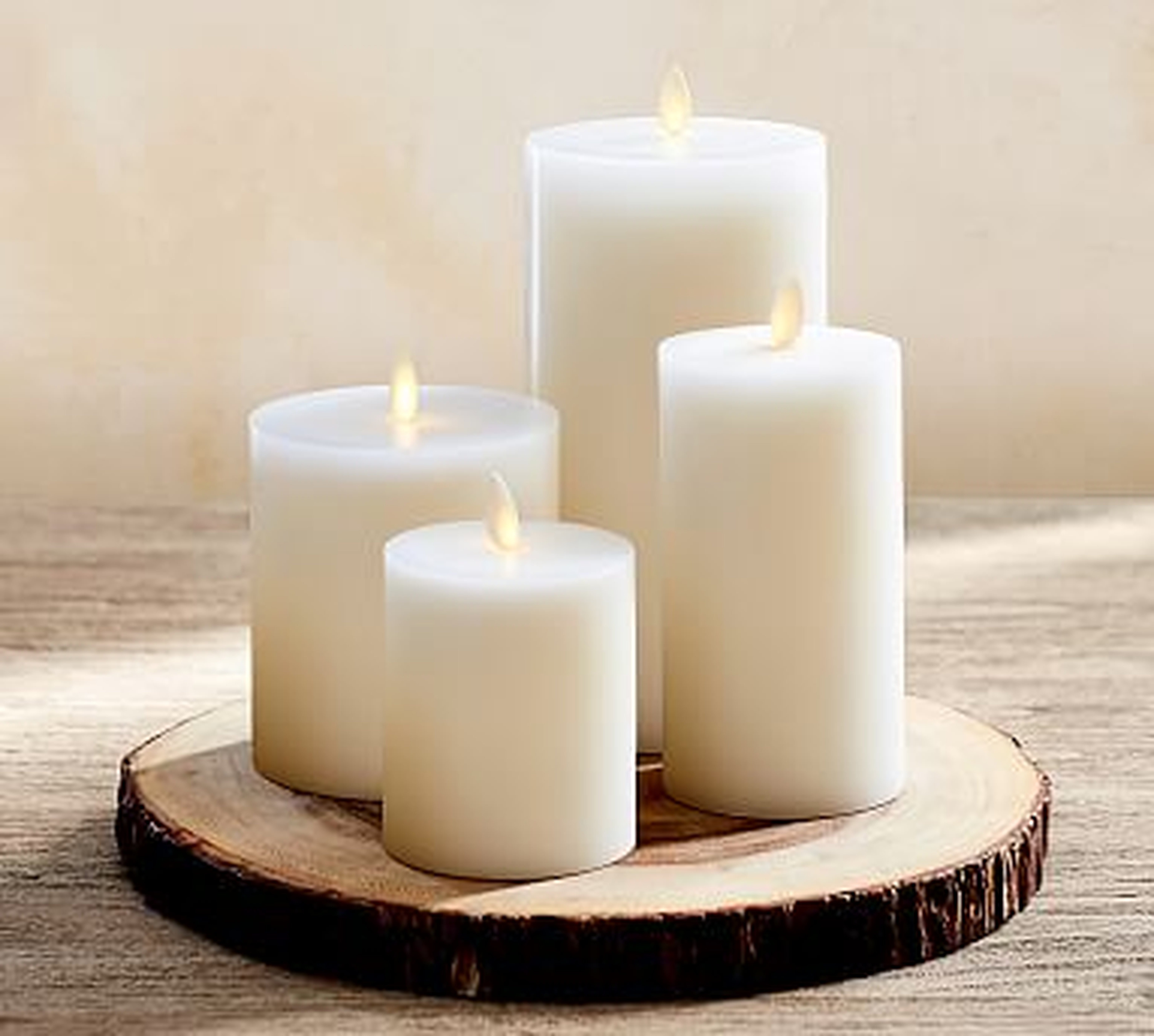 Premium Flickering Flameless Wax Pillar Candle, Mix set of 4, 3x3, 3x6, 4x4.5, 4x8 - White - Pottery Barn