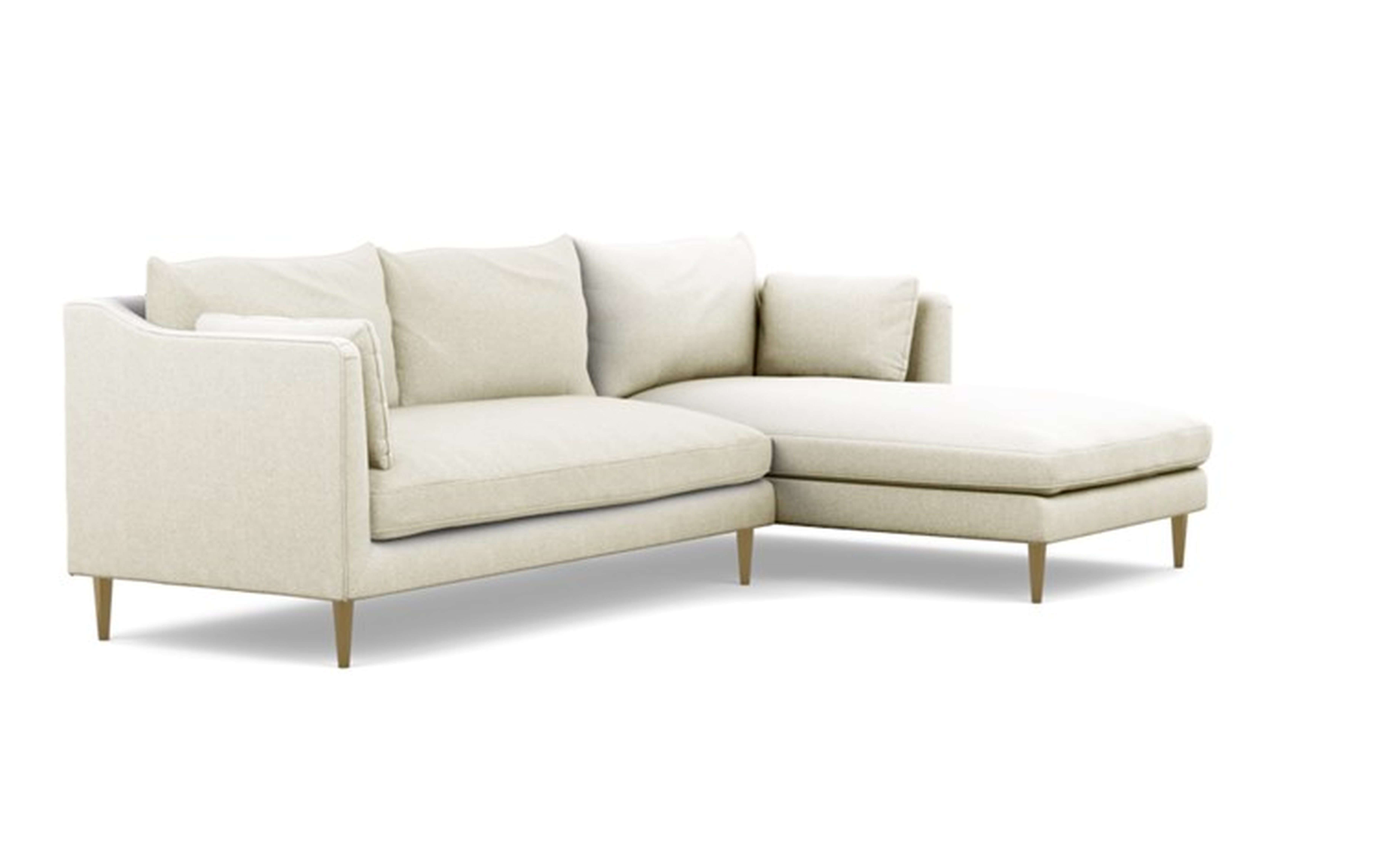 Caitlin by The Everygirl Right Sectional with White Vanilla Fabric and Brass Plated legs - Interior Define