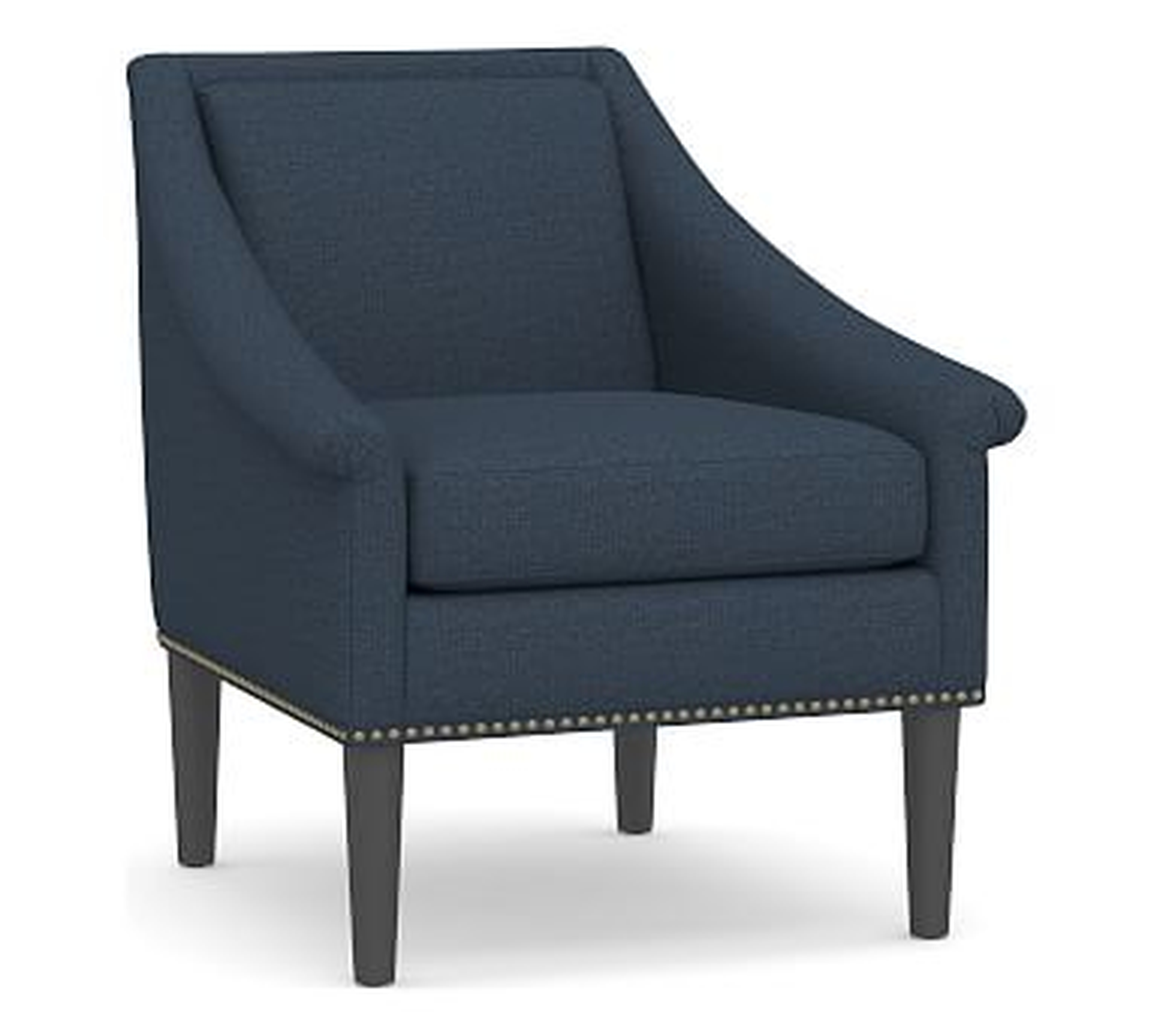 SoMa Valerie Upholstered Armchair, Polyester Wrapped Cushions, Brushed Crossweave Navy - Pottery Barn