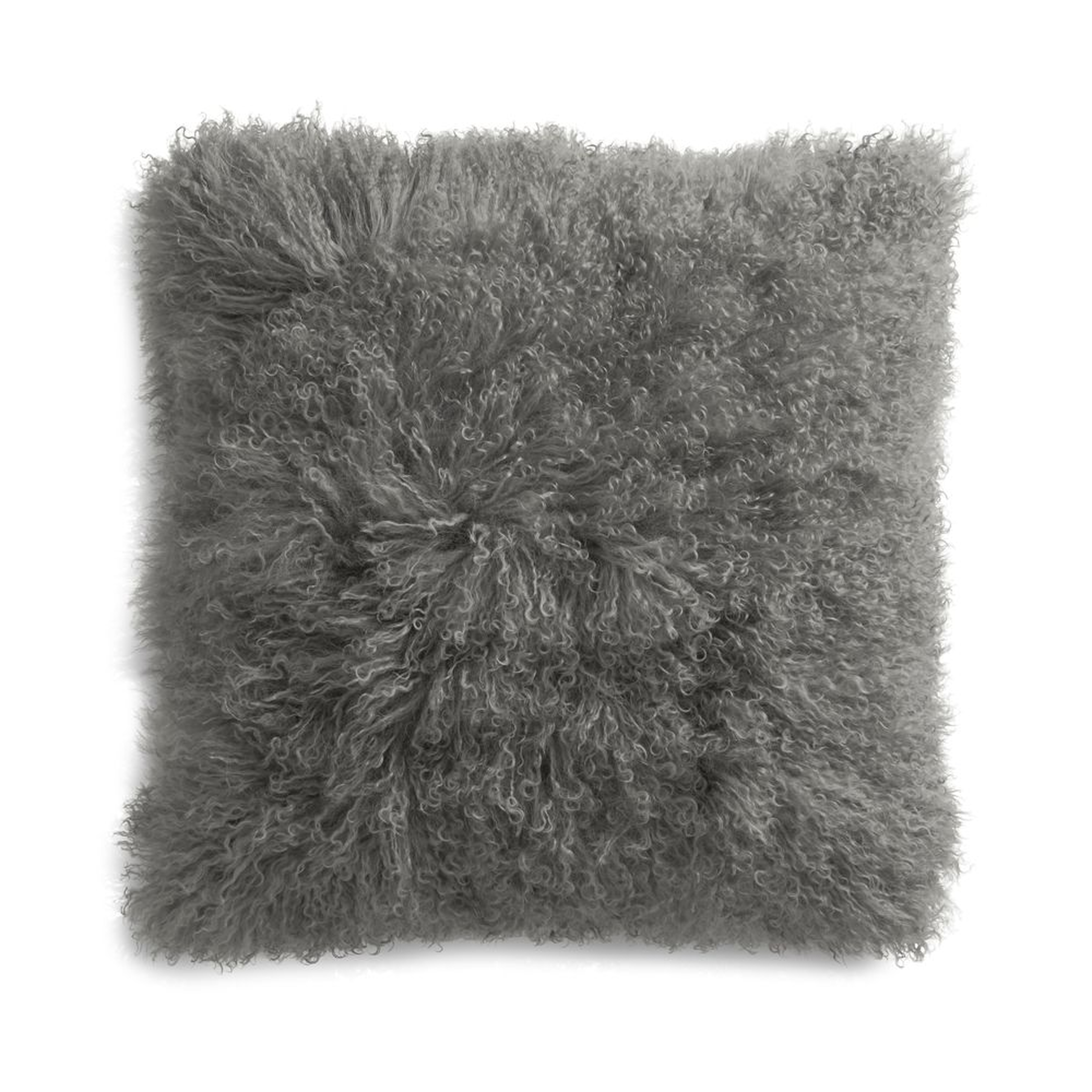 Pelliccia Silver Grey Mongolian Sheepskin Pillow Cover 23" - Crate and Barrel