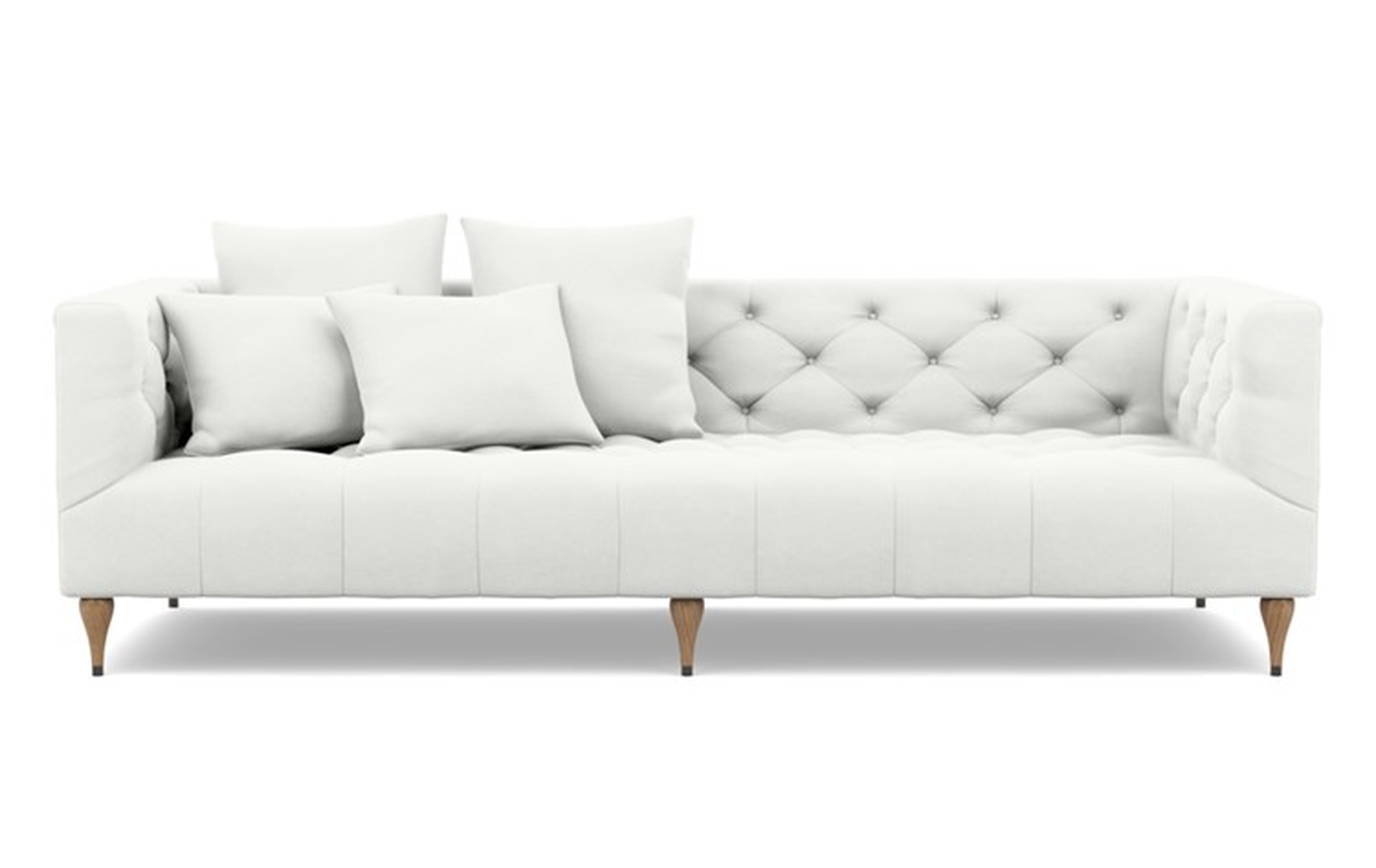 Ms. Chesterfield Sofa with Swan Fabric and White Oak with Antique Cap legs - Interior Define