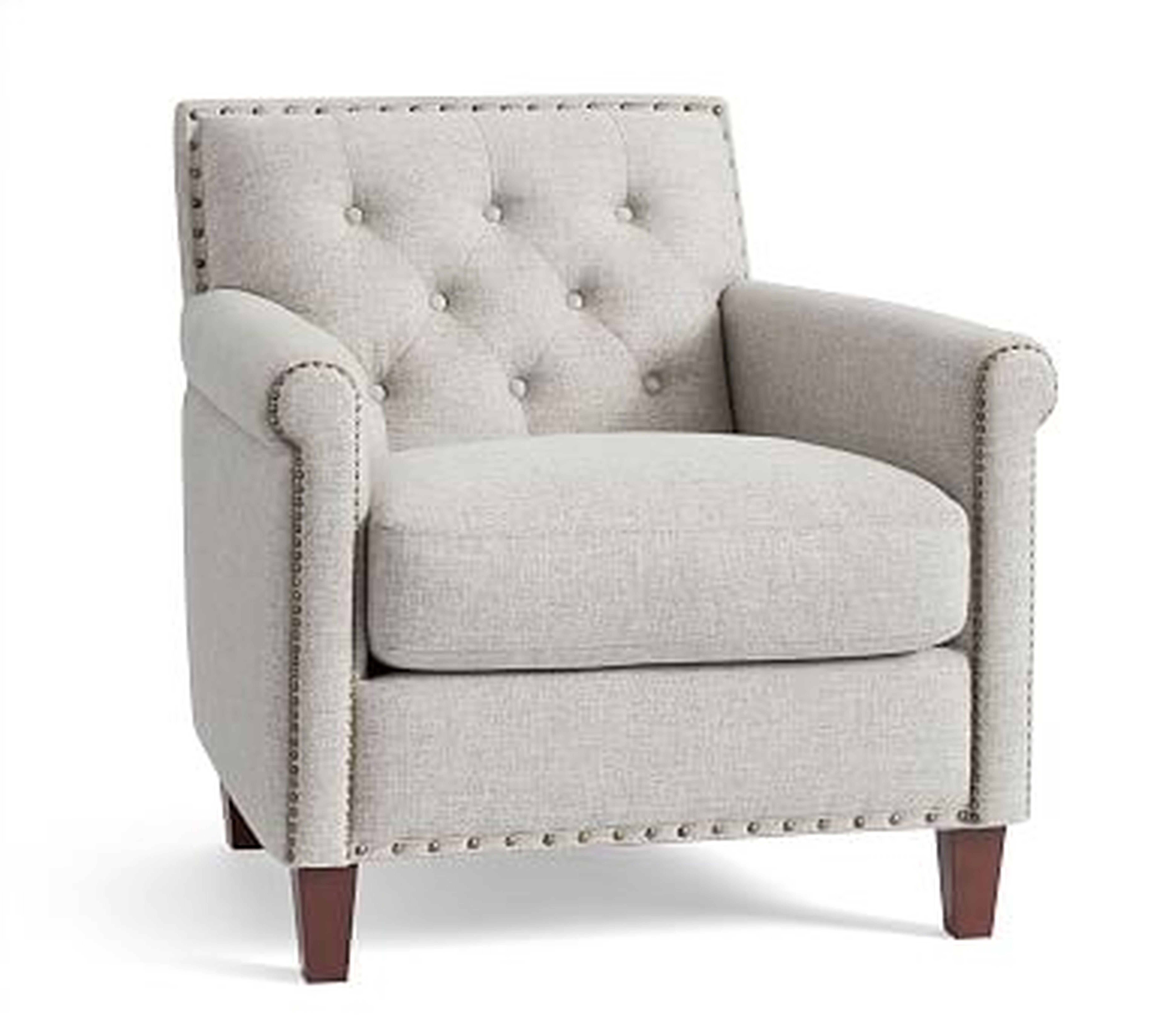 SoMa Roscoe Upholstered Tufted Armchair, Polyester Wrapped Cushions, Basketweave Slub Ash - Pottery Barn
