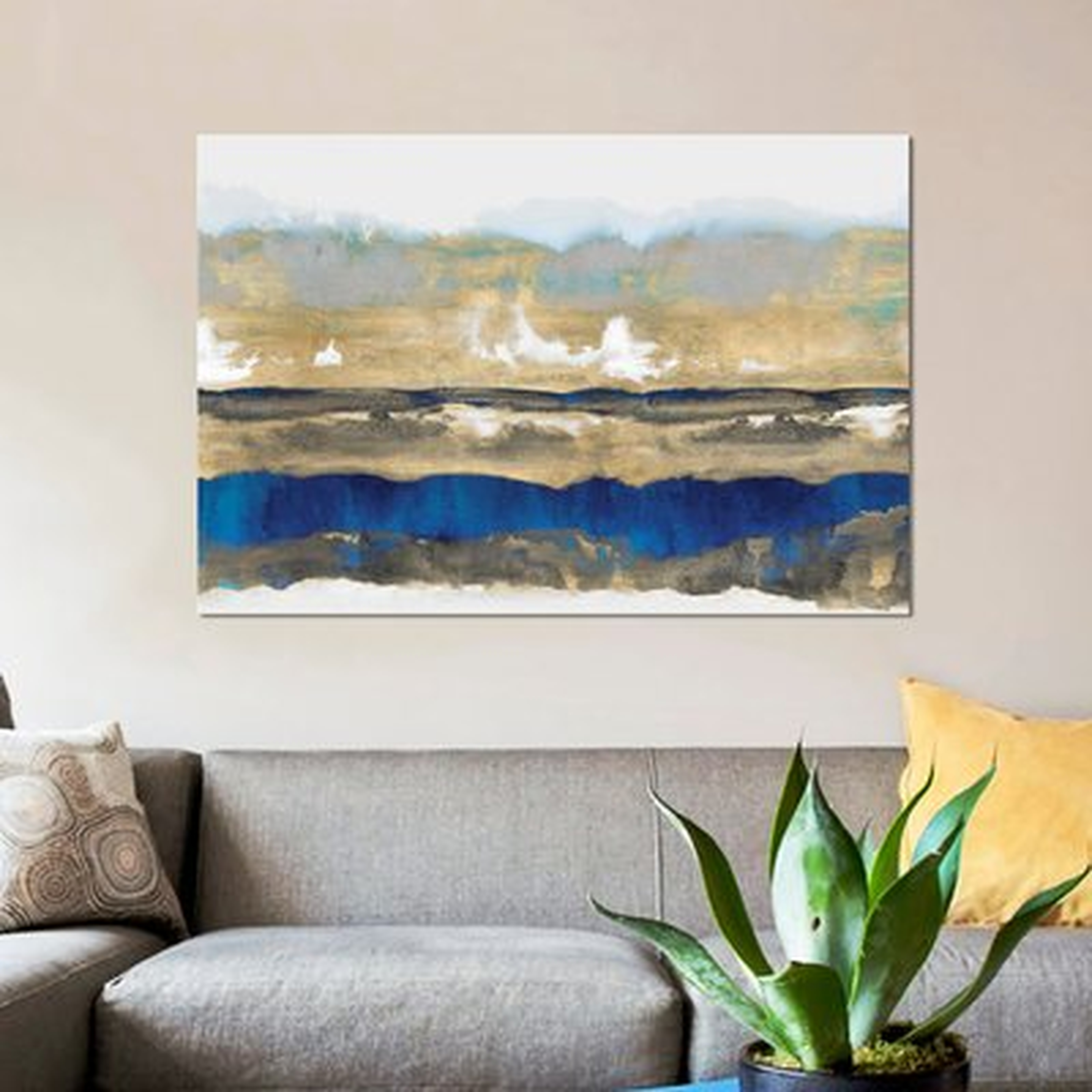 'Strata in Blue & Gold' Painting Print on Wrapped Canvas - Wayfair