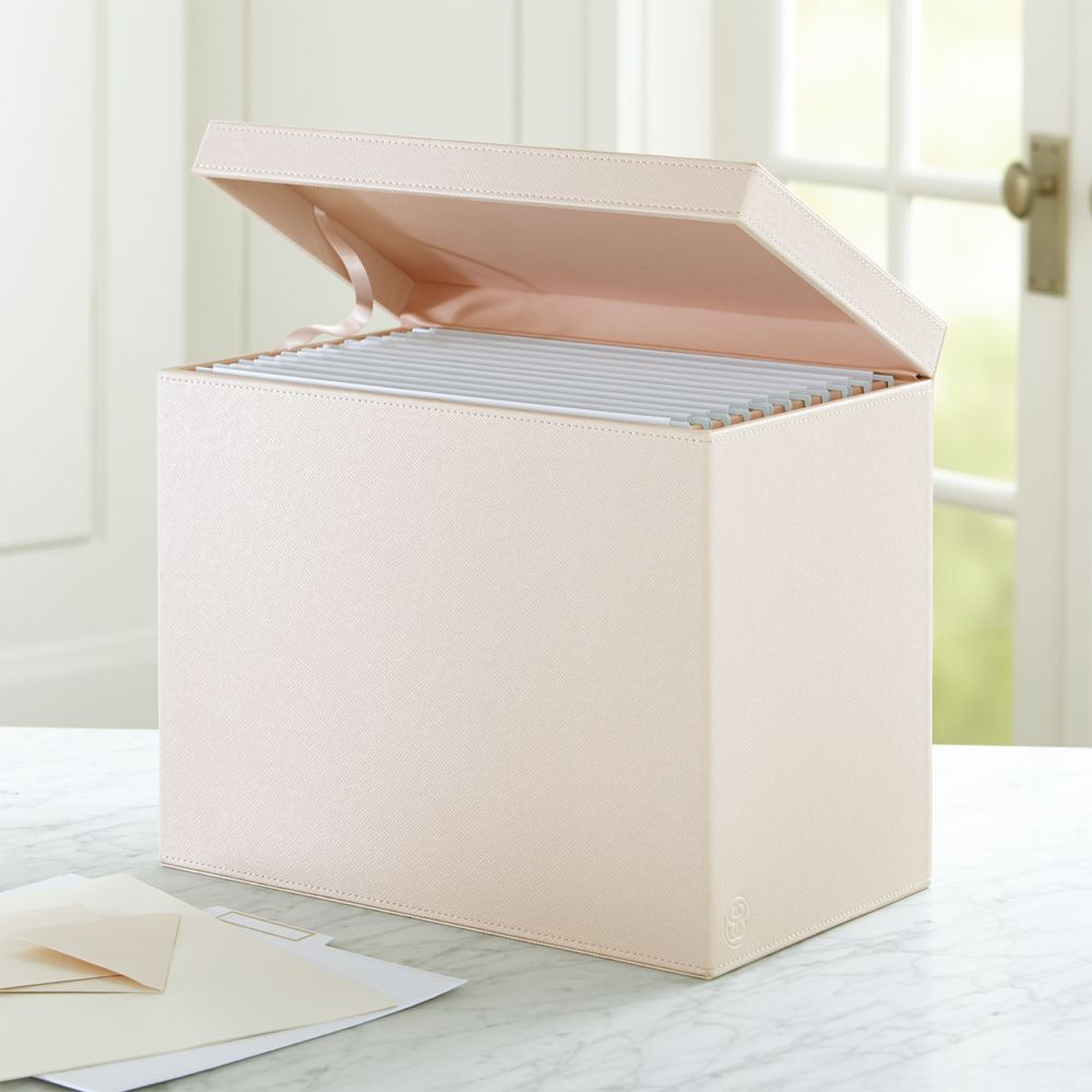 Agency Blush/Pale Pink Hanging File Box - Crate and Barrel