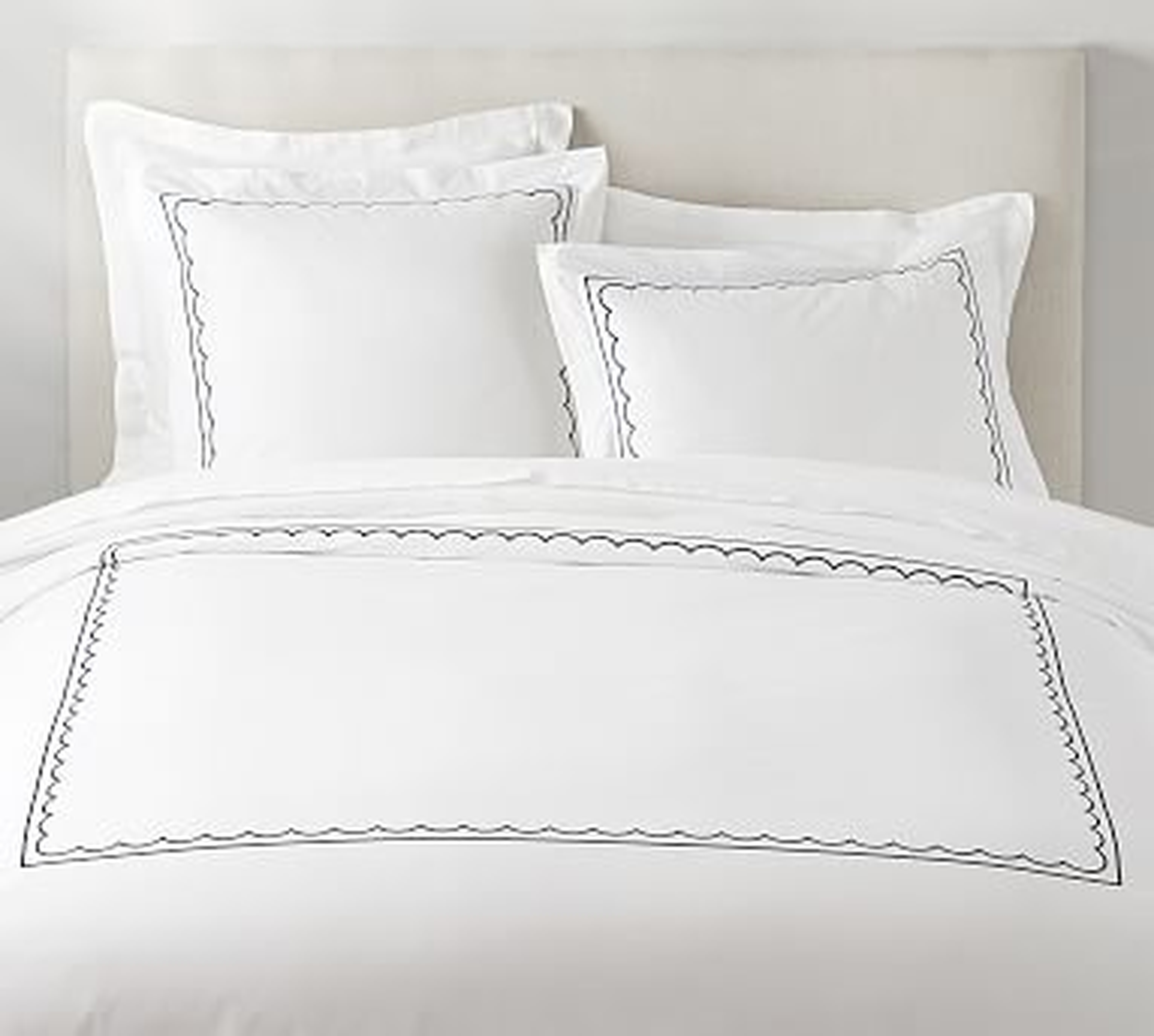 Scallop Border Embroidered Organic Duvet Cover, Twin, Midnight - Pottery Barn