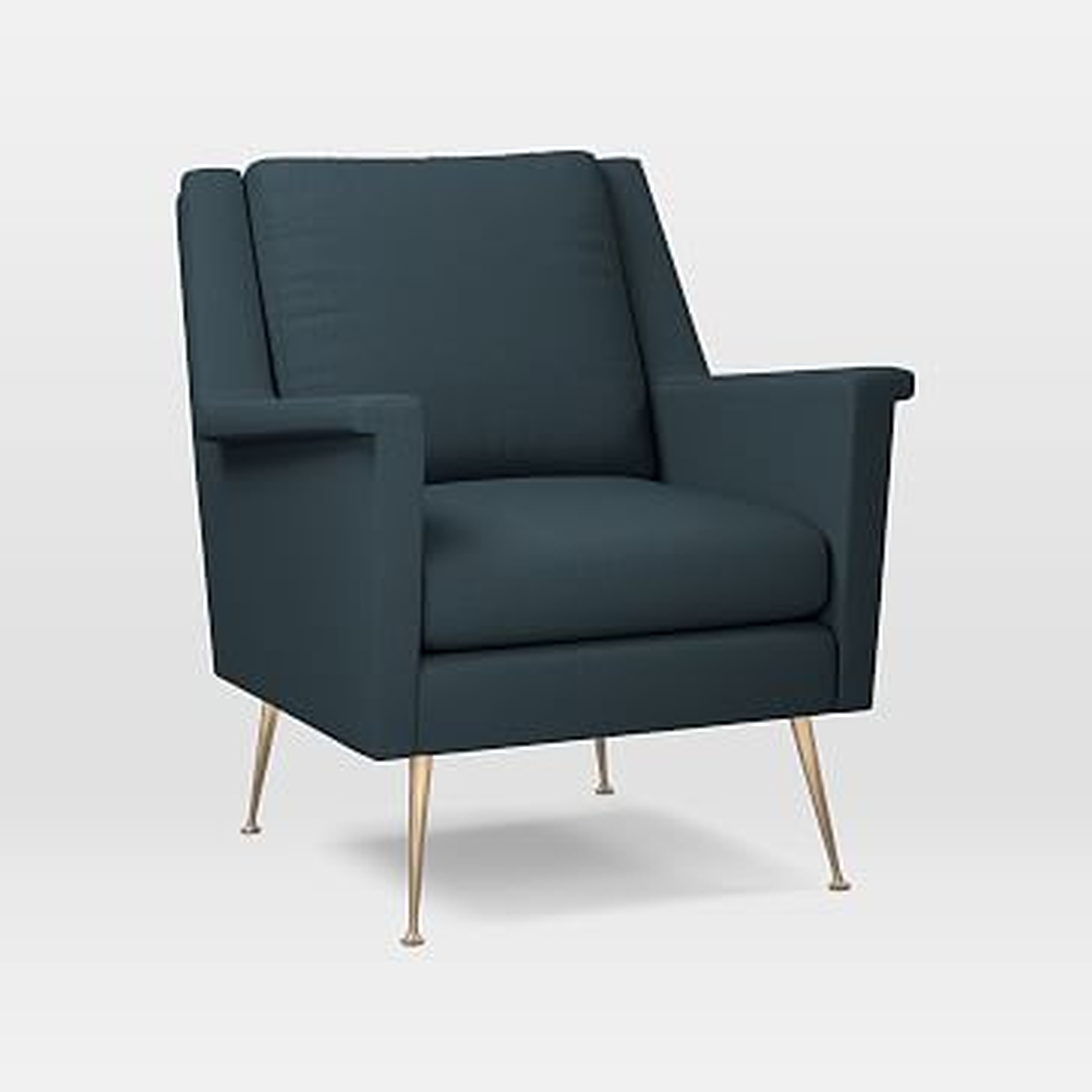 Carlo Mid-Century Chair, Poly, Twill, Teal, Brass - West Elm