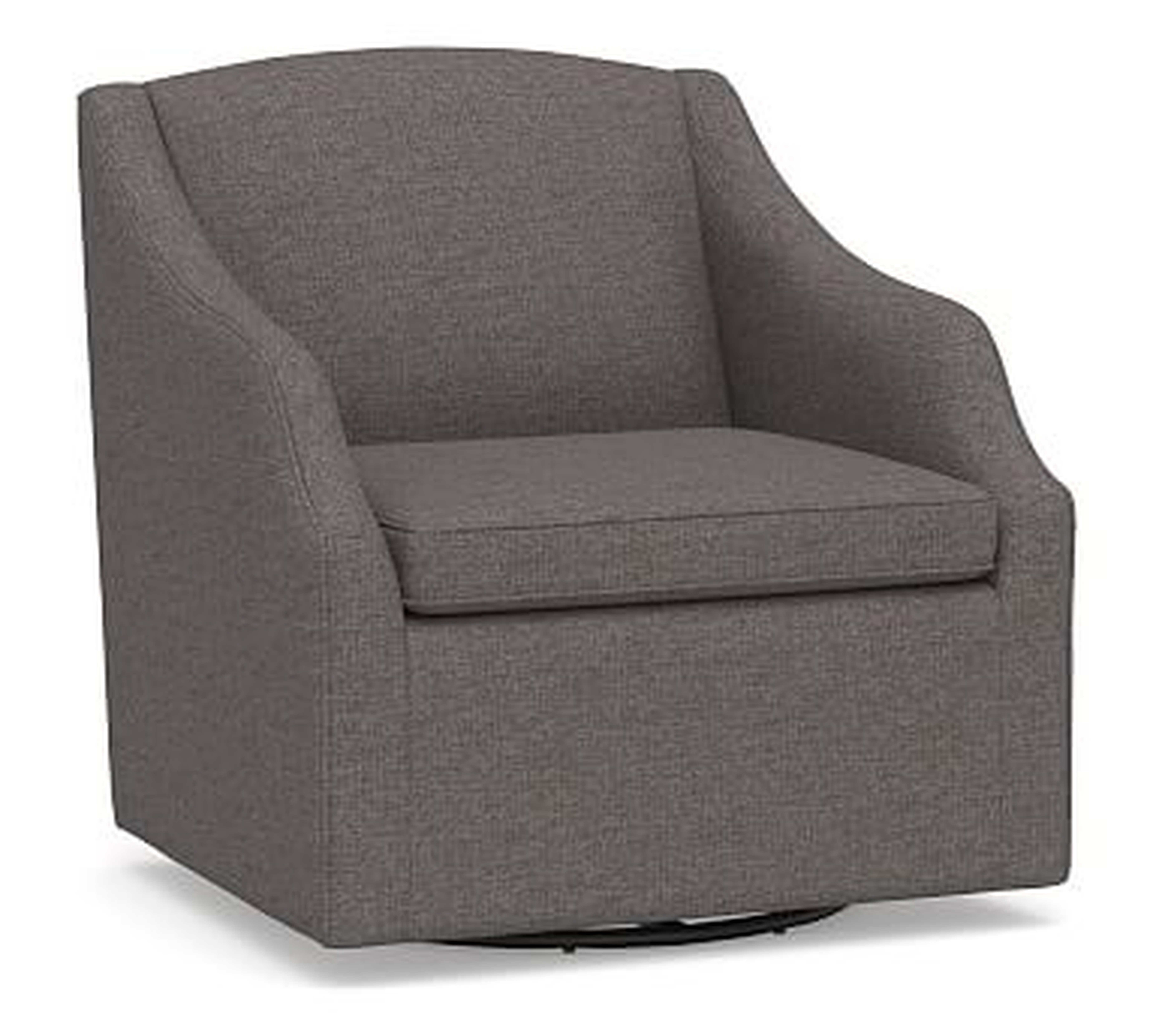 SoMa Emma Upholstered Swivel Armchair, Polyester Wrapped Cushions, Brushed Crossweave Charcoal - Pottery Barn