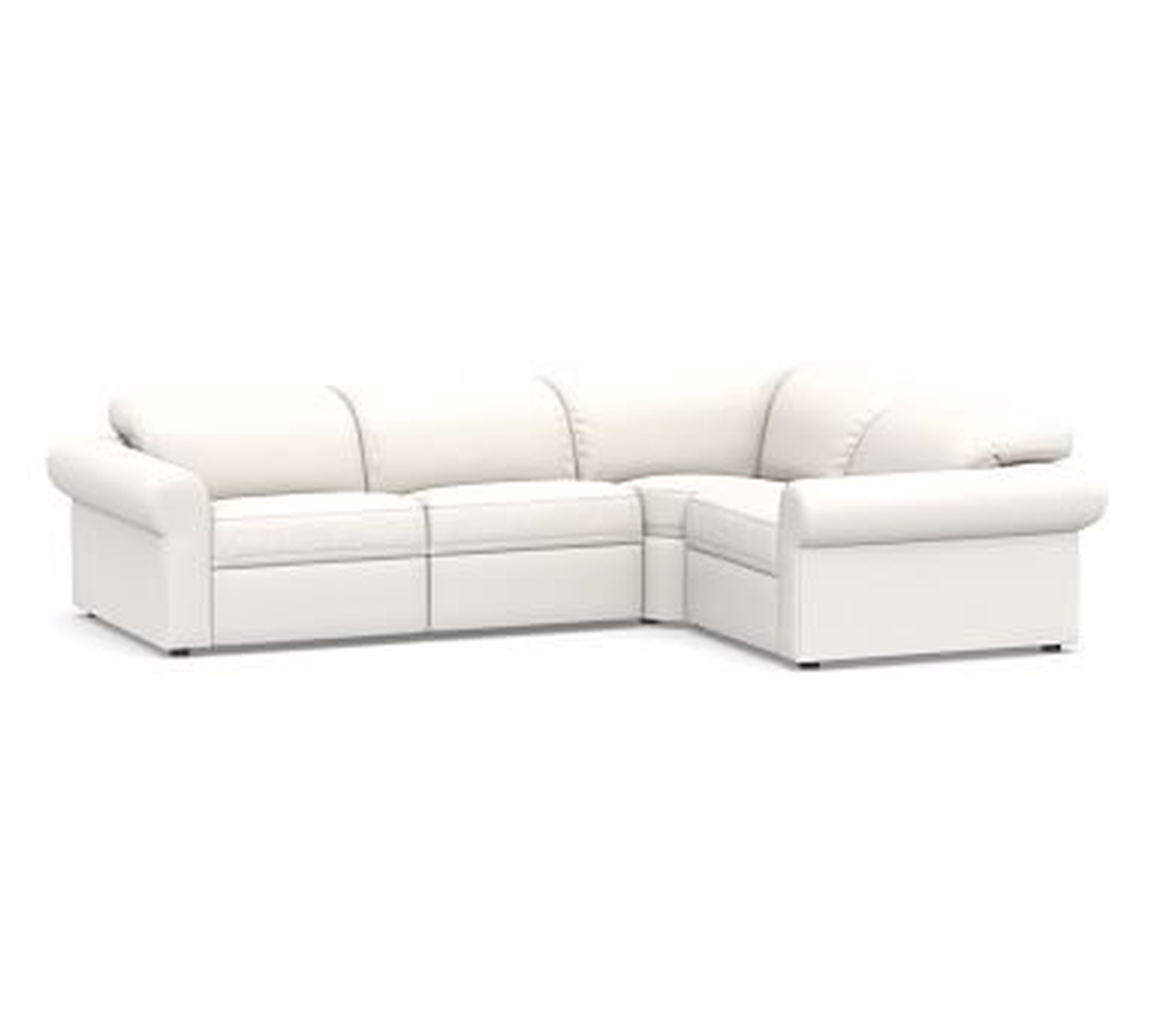 PB Ultra Lounge Roll Arm Upholstered 4-Piece Reclining Sectional, Polyester Wrapped Cushions, Performance Everydaylinen(TM) by Crypton(R) Home Ivory - Pottery Barn