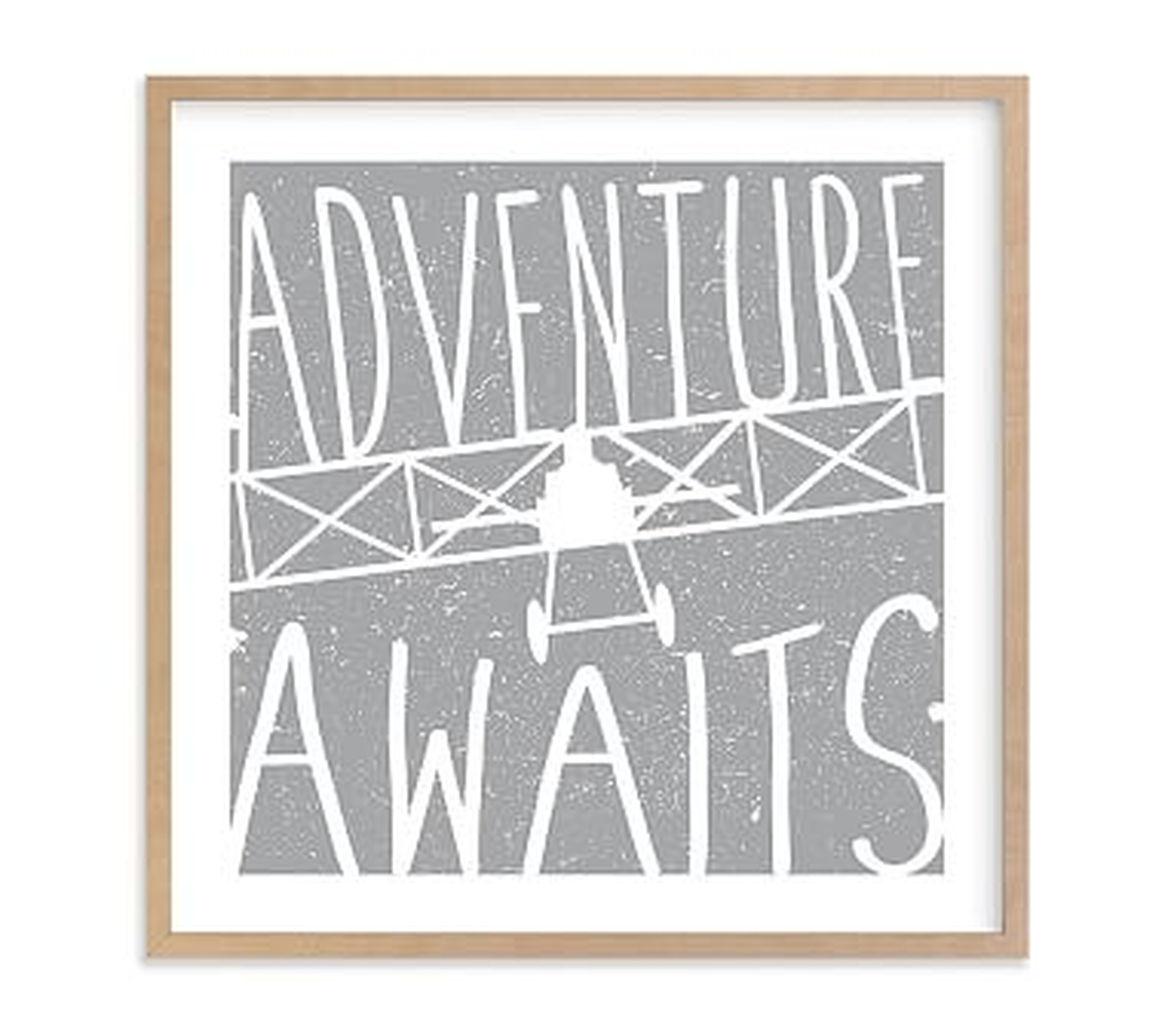 Adventure Awaits Vintage Airplane Wall Art by Minted(R), 16x16, Natural - Pottery Barn Kids