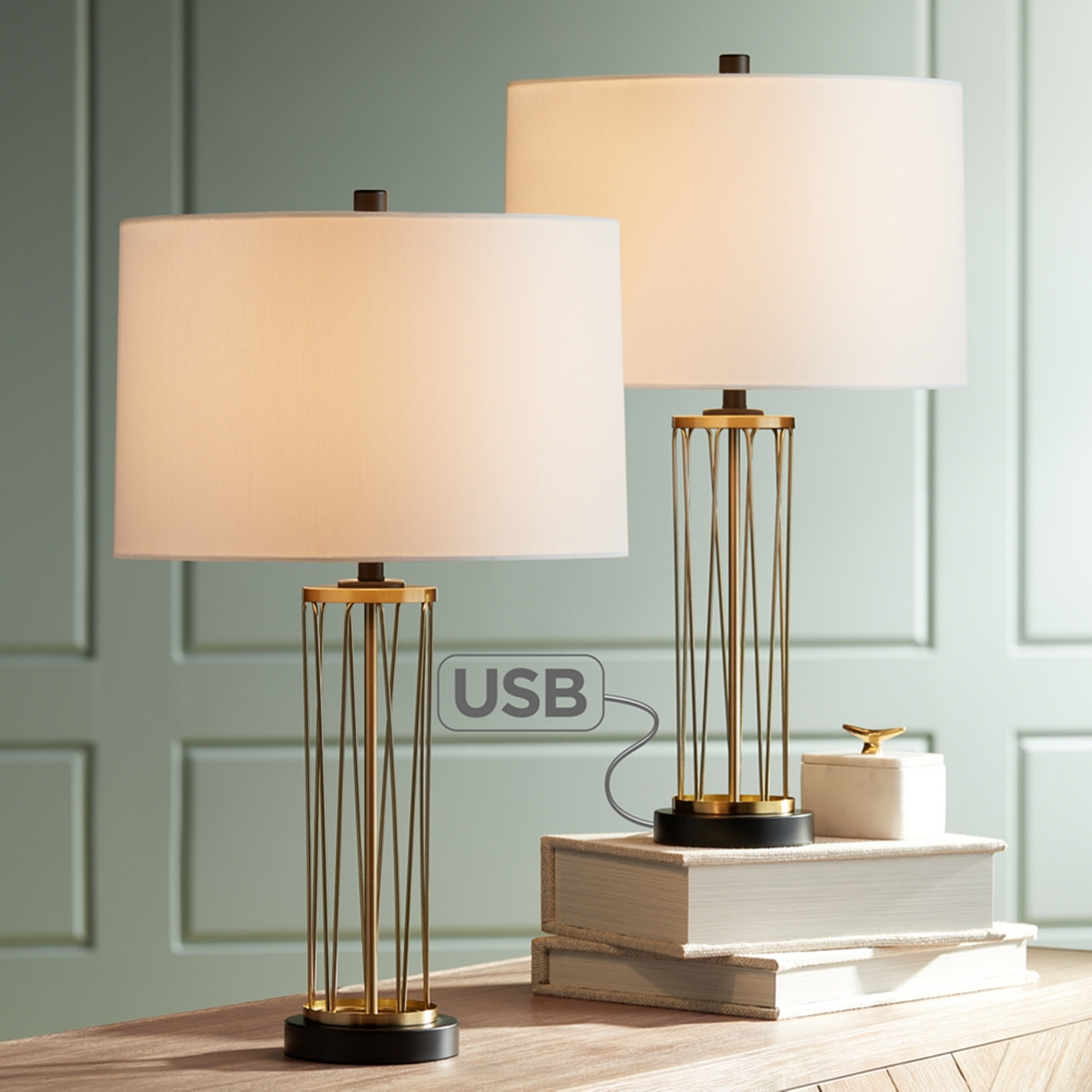 Nathan Gold Table Lamp with USB Set of 2 - Style # 36W47 - Lamps Plus