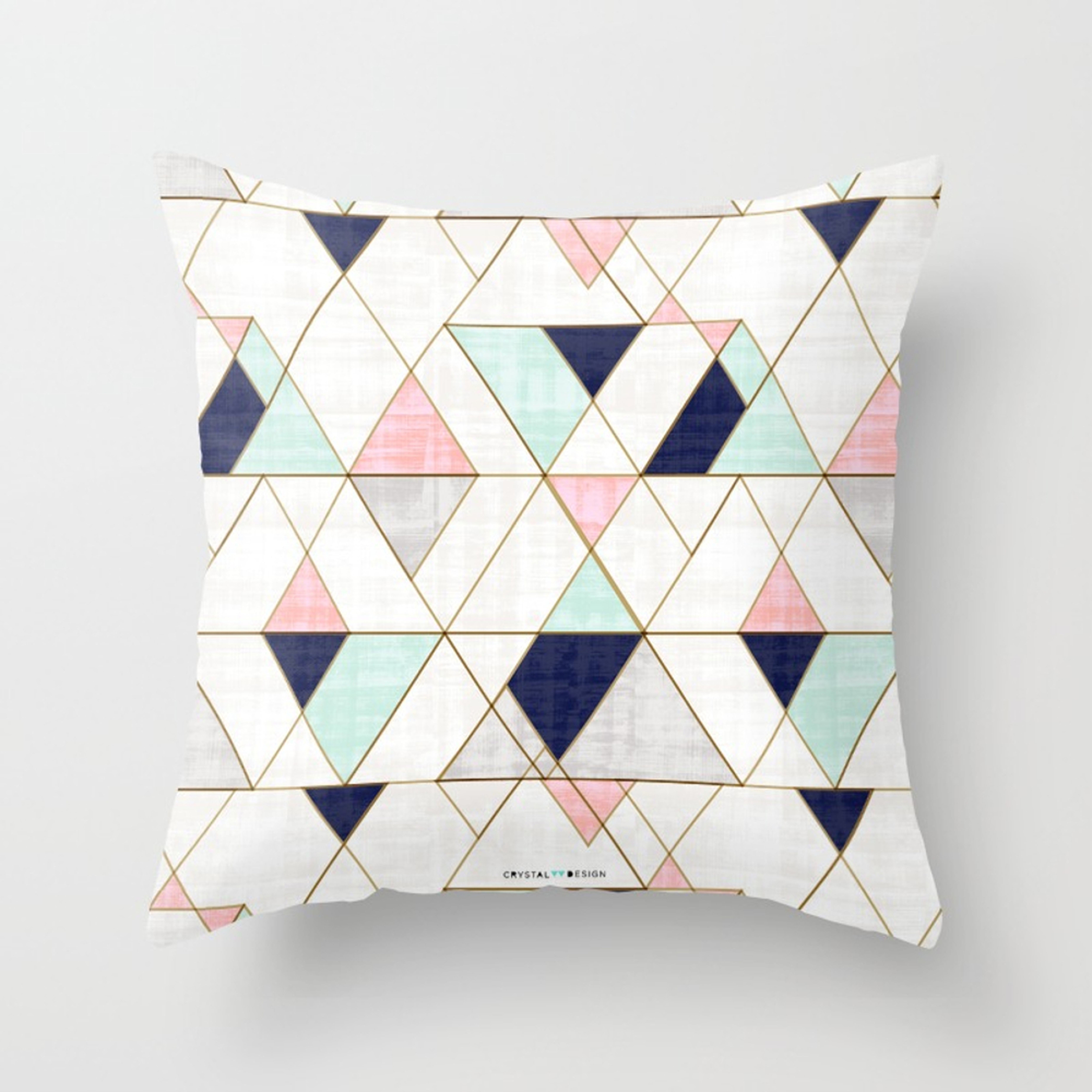 Mod Triangles - Navy Blush Mint Throw Pillow - Indoor Cover (18" x 18") with pillow insert by Crystalwalen - Society6