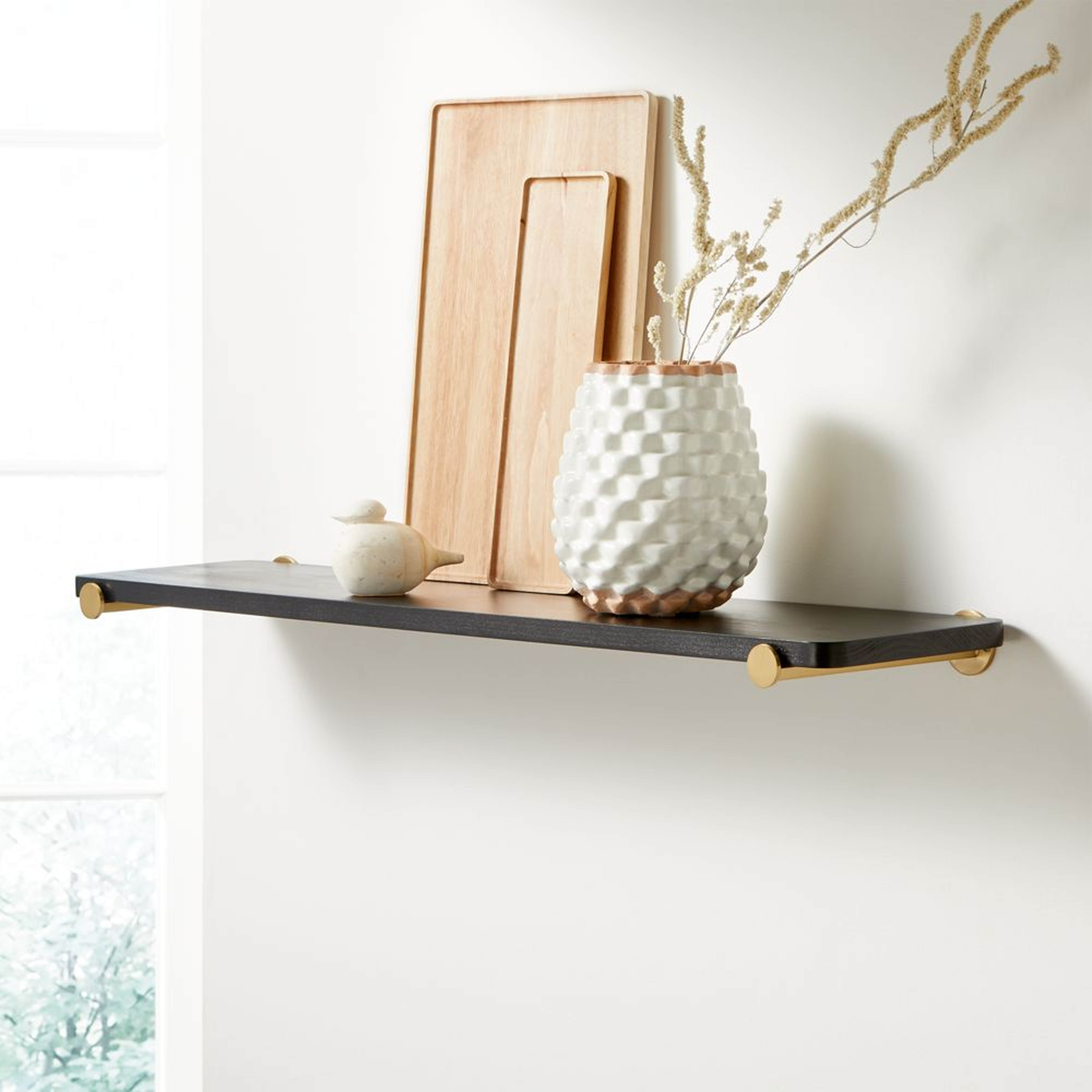Riggs 36" Black Shelf with Brass Dot Brackets - Crate and Barrel