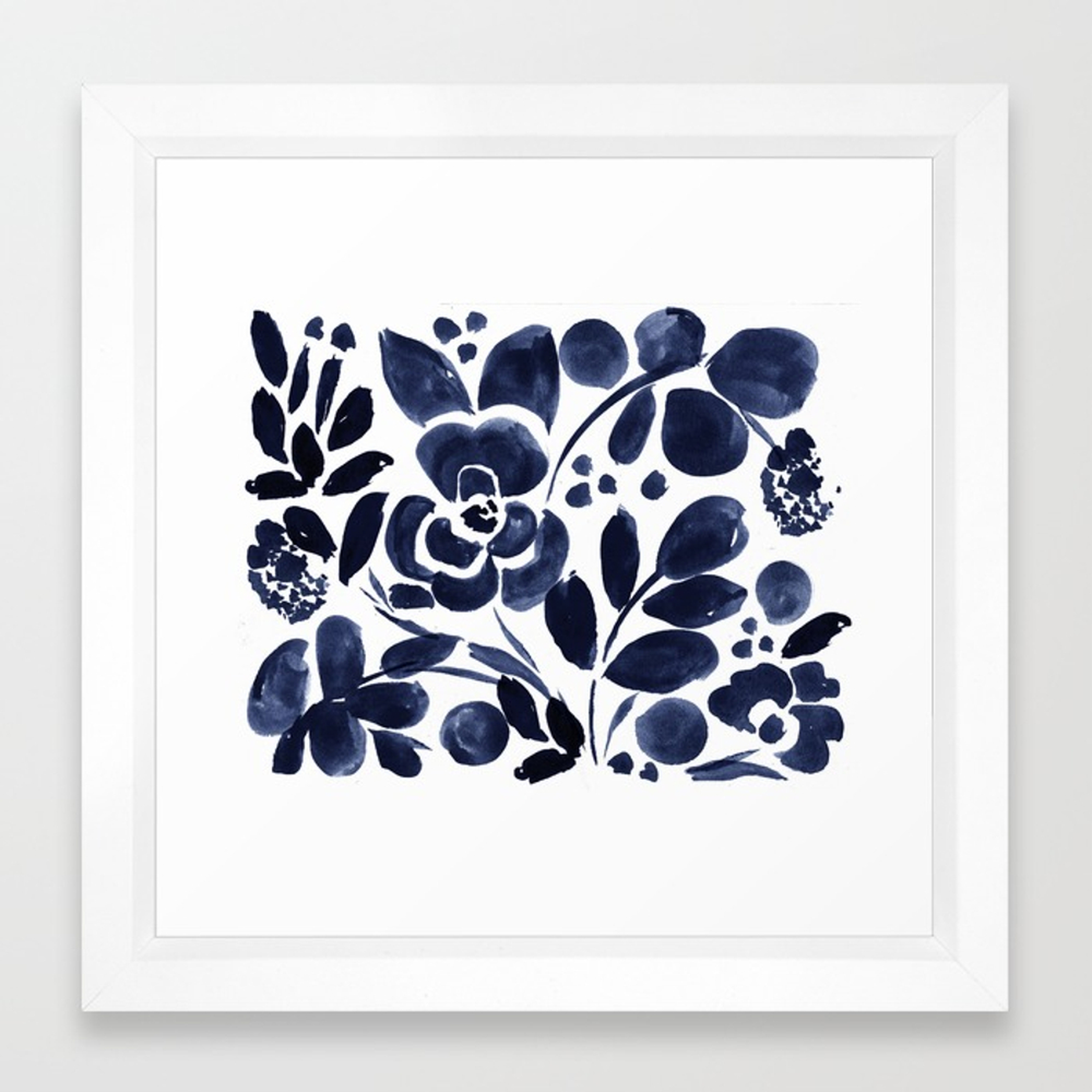 Navy Floral Framed Art Print by Crystalwalen - Society6