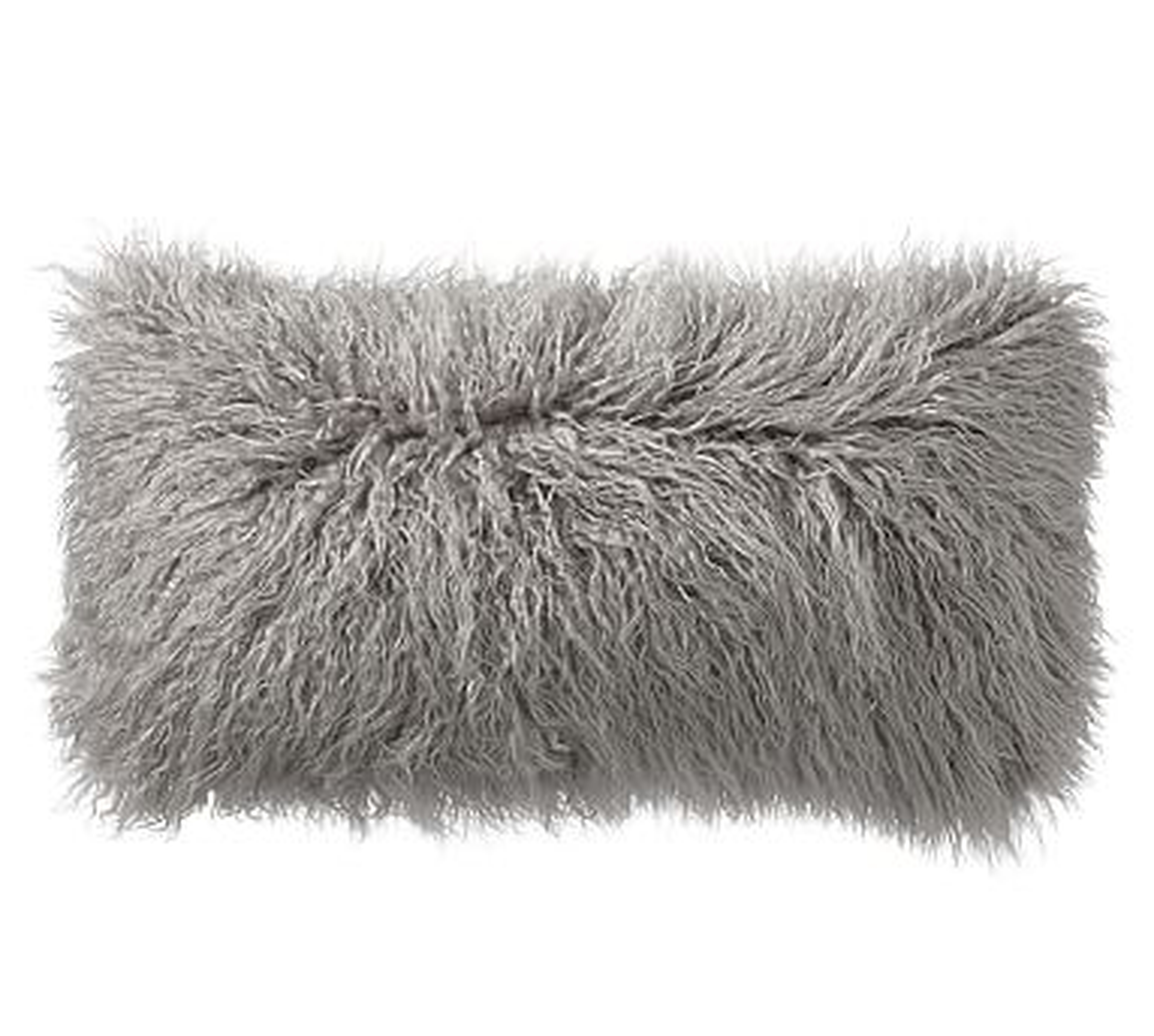 Mongolian Faux Fur Lumbar Pillow Cover, 12 x 24", Frost Gray - Pottery Barn