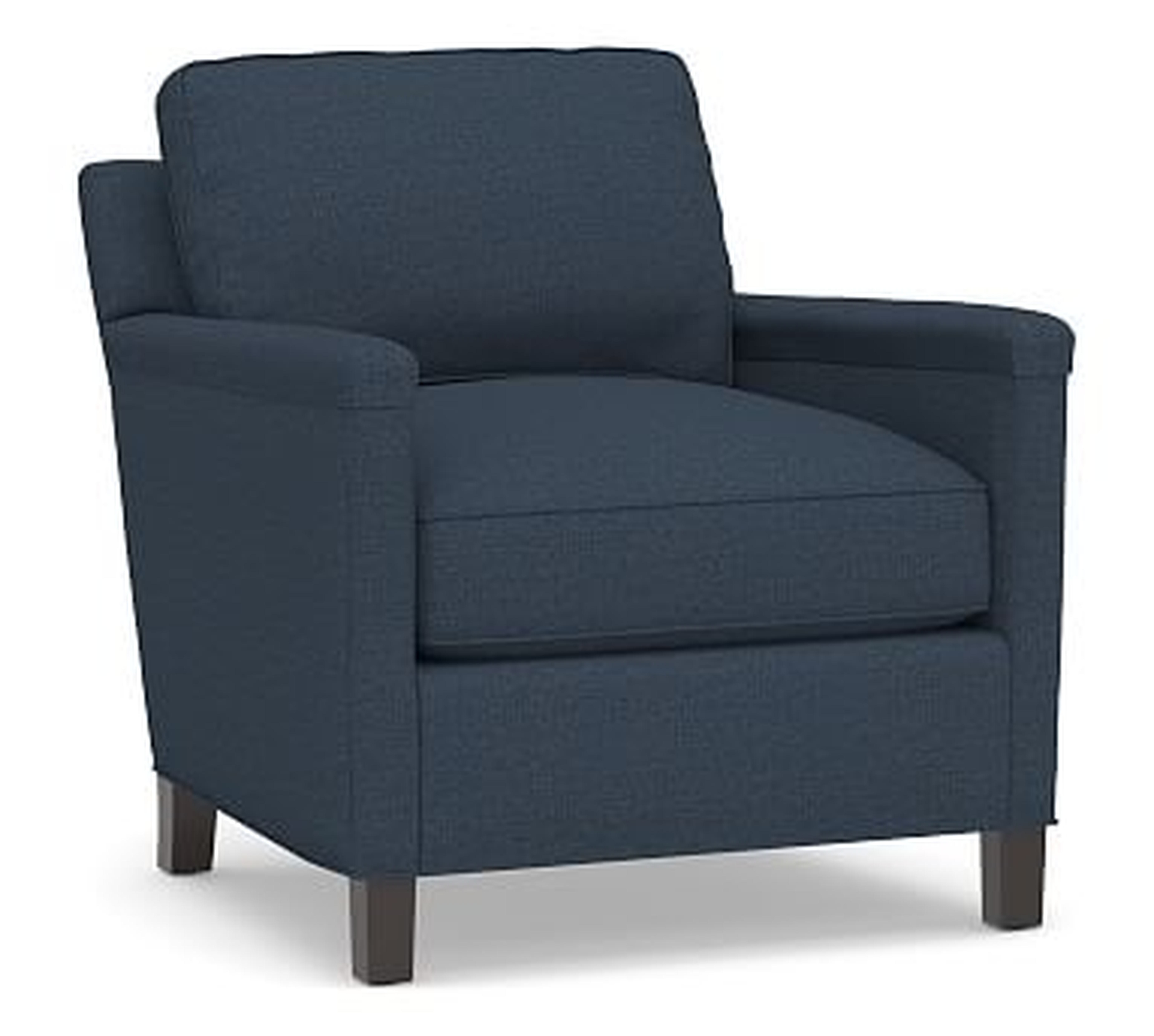 Tyler Square Arm Upholstered Armchair without Nailheads, Down Blend Wrapped Cushions, Brushed Crossweave Navy - Pottery Barn