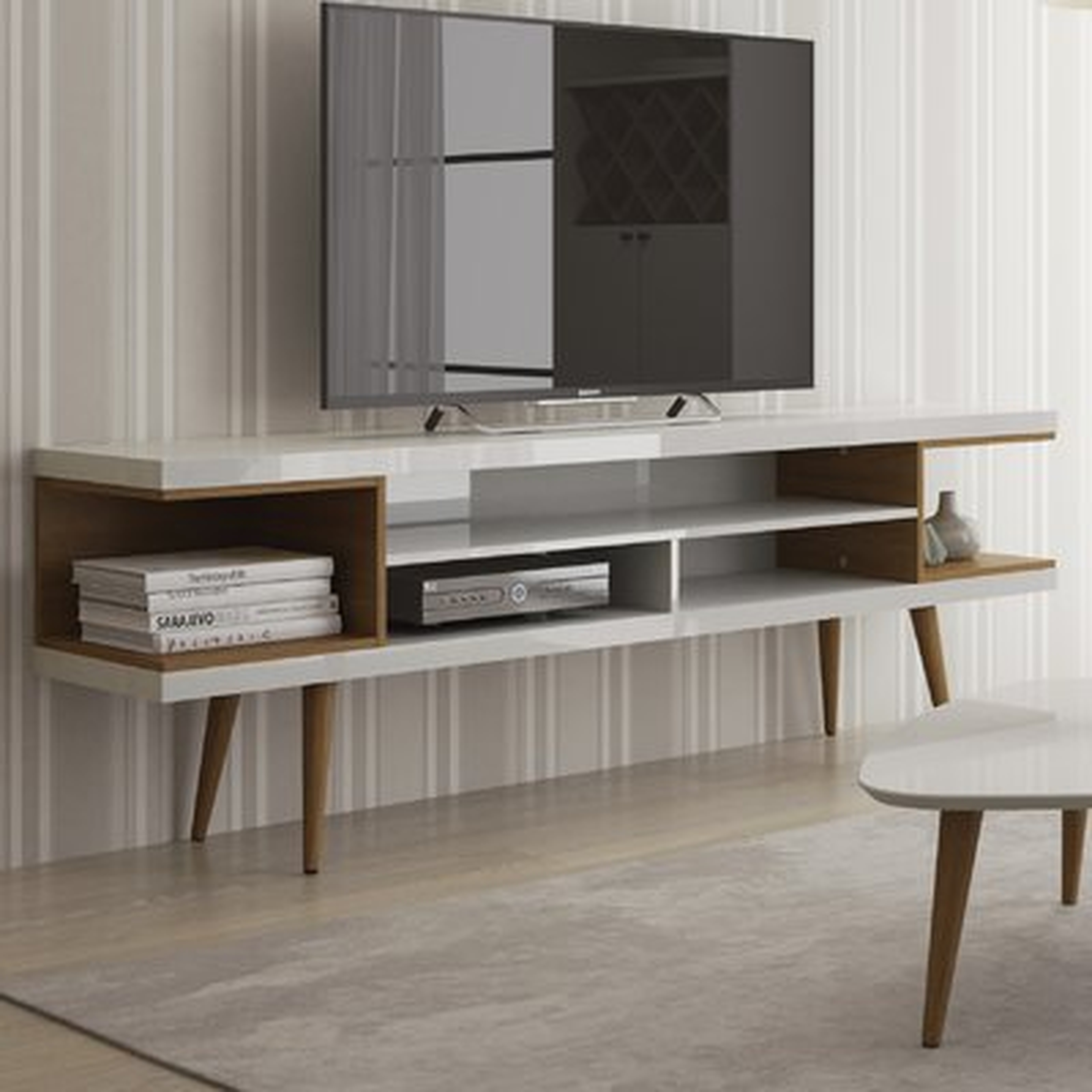 Lemington 70.47" TV Stand with Splayed Wooden Legs and 4 Shelves - AllModern